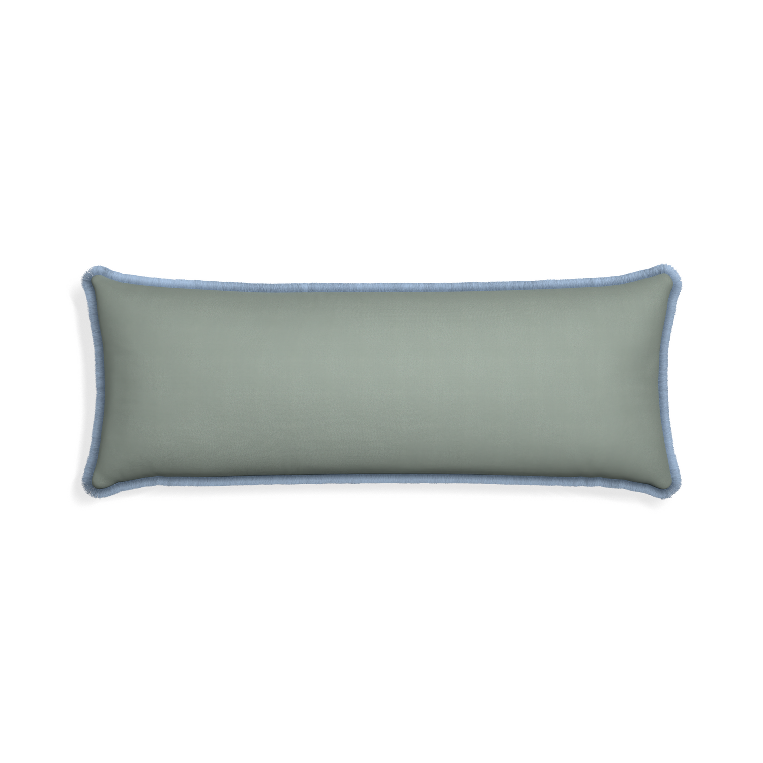 Xl-lumbar sage custom pillow with sky fringe on white background
