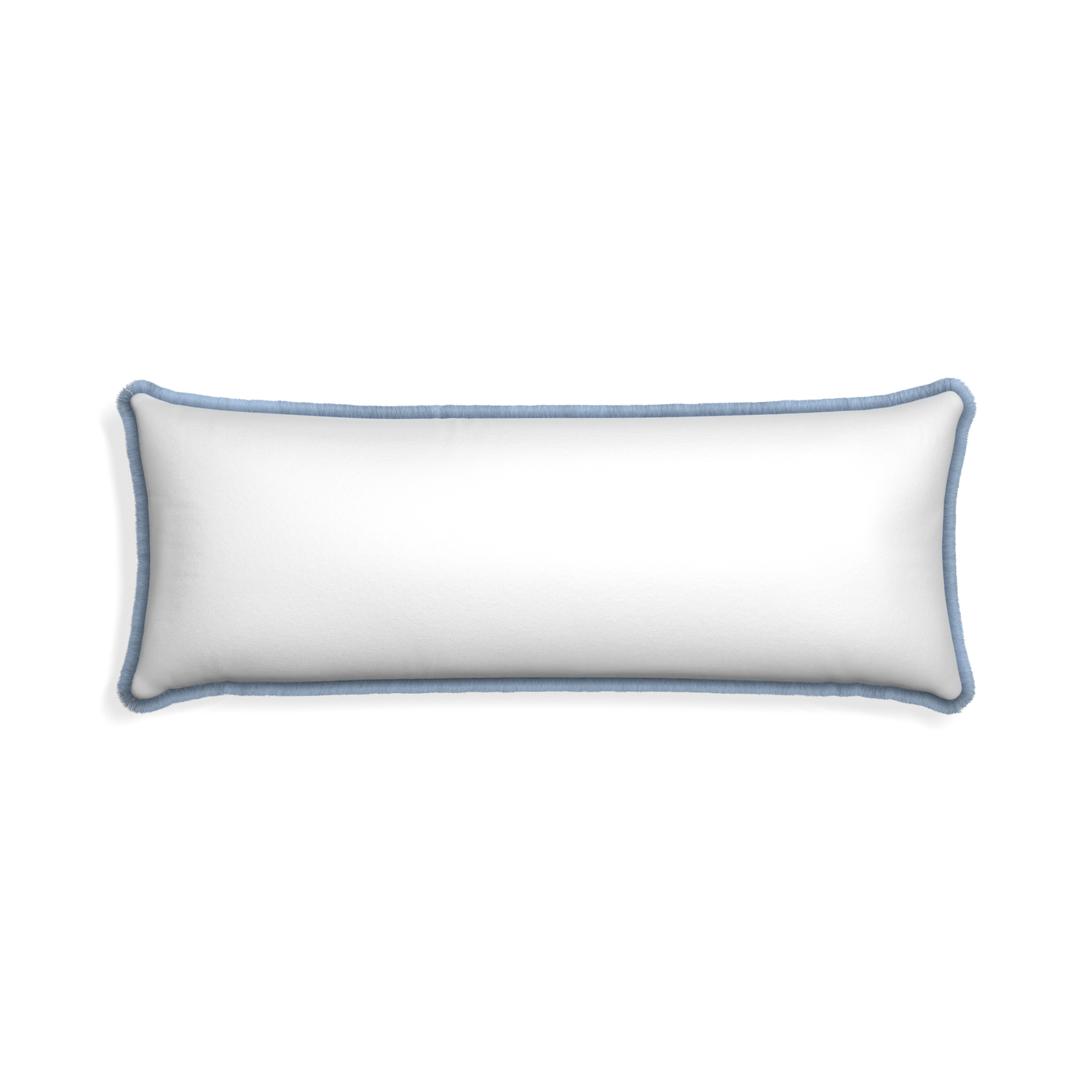 Xl-lumbar snow custom pillow with sky fringe on white background