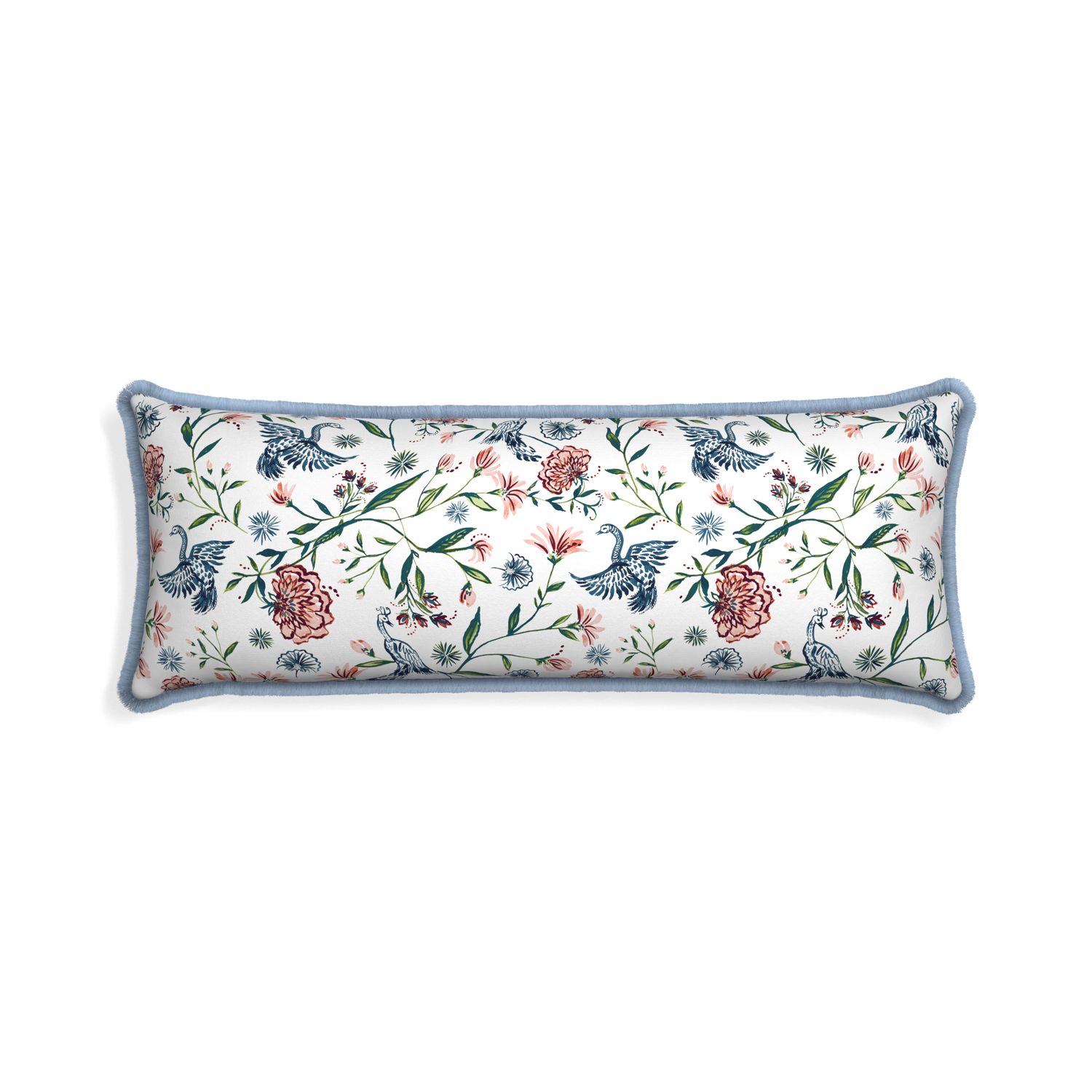 Xl-lumbar daphne cream custom pillow with sky fringe on white background