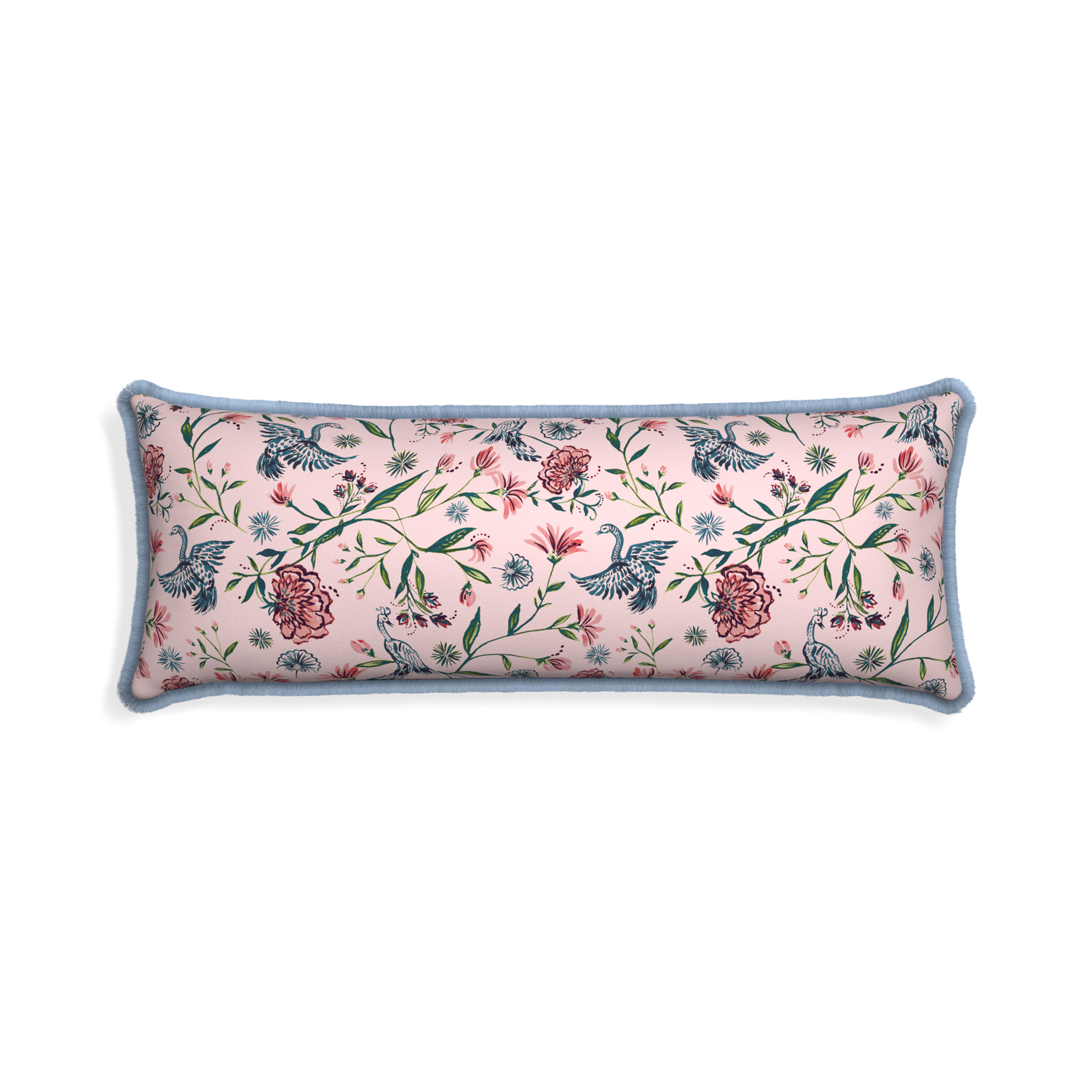Xl-lumbar daphne rose custom pillow with sky fringe on white background