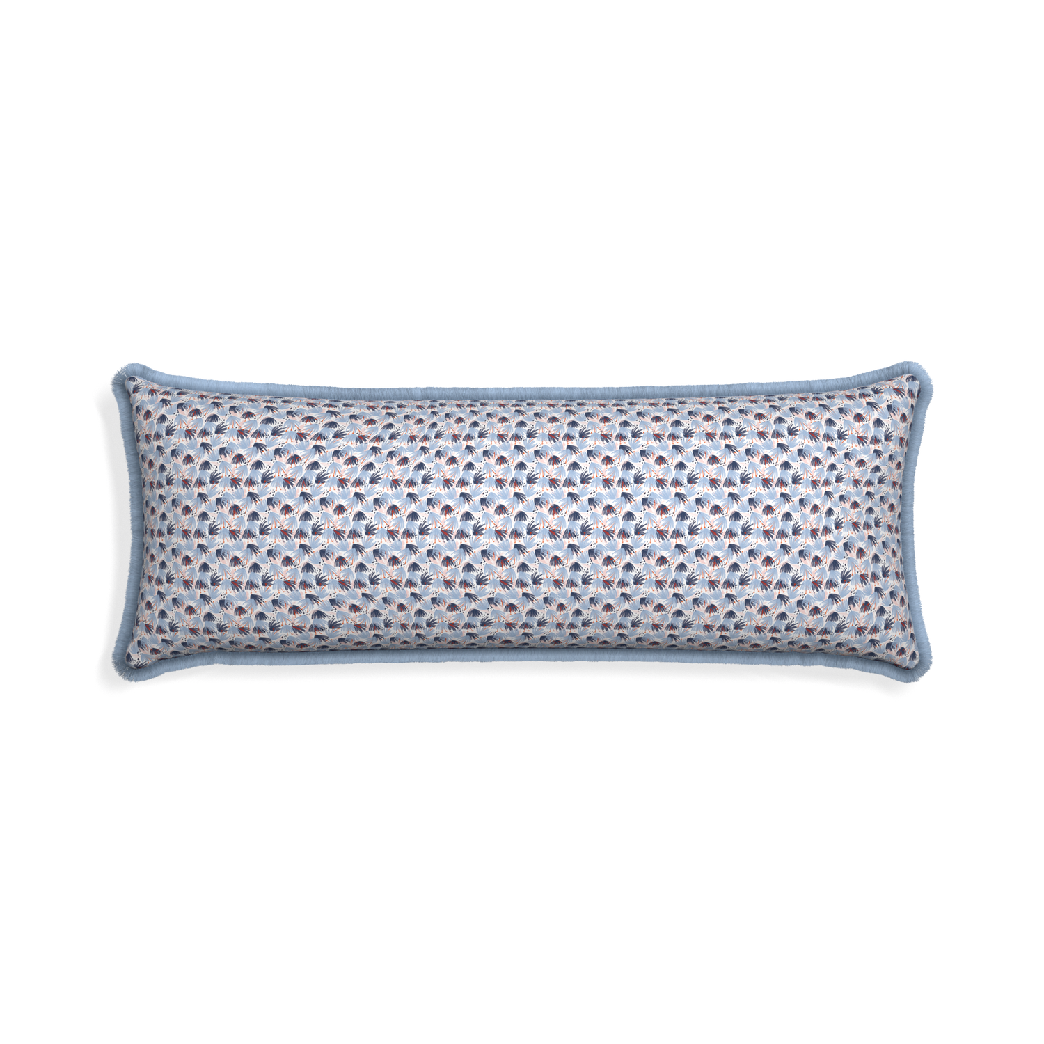 Xl-lumbar eden blue custom pillow with sky fringe on white background