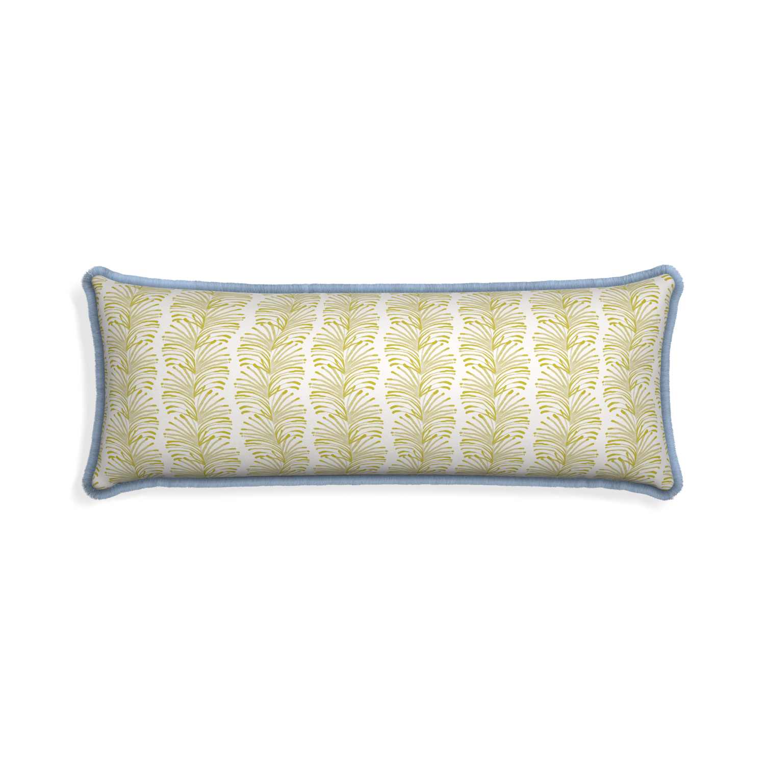 Xl-lumbar emma chartreuse custom pillow with sky fringe on white background