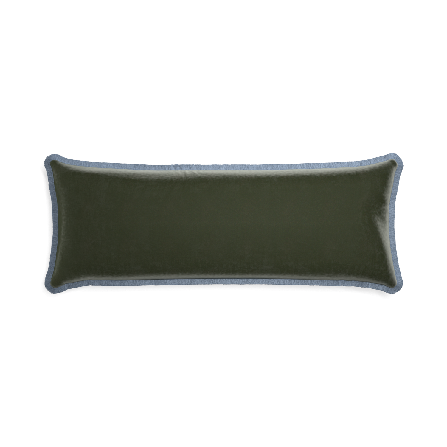 Xl-lumbar fern velvet custom pillow with sky fringe on white background