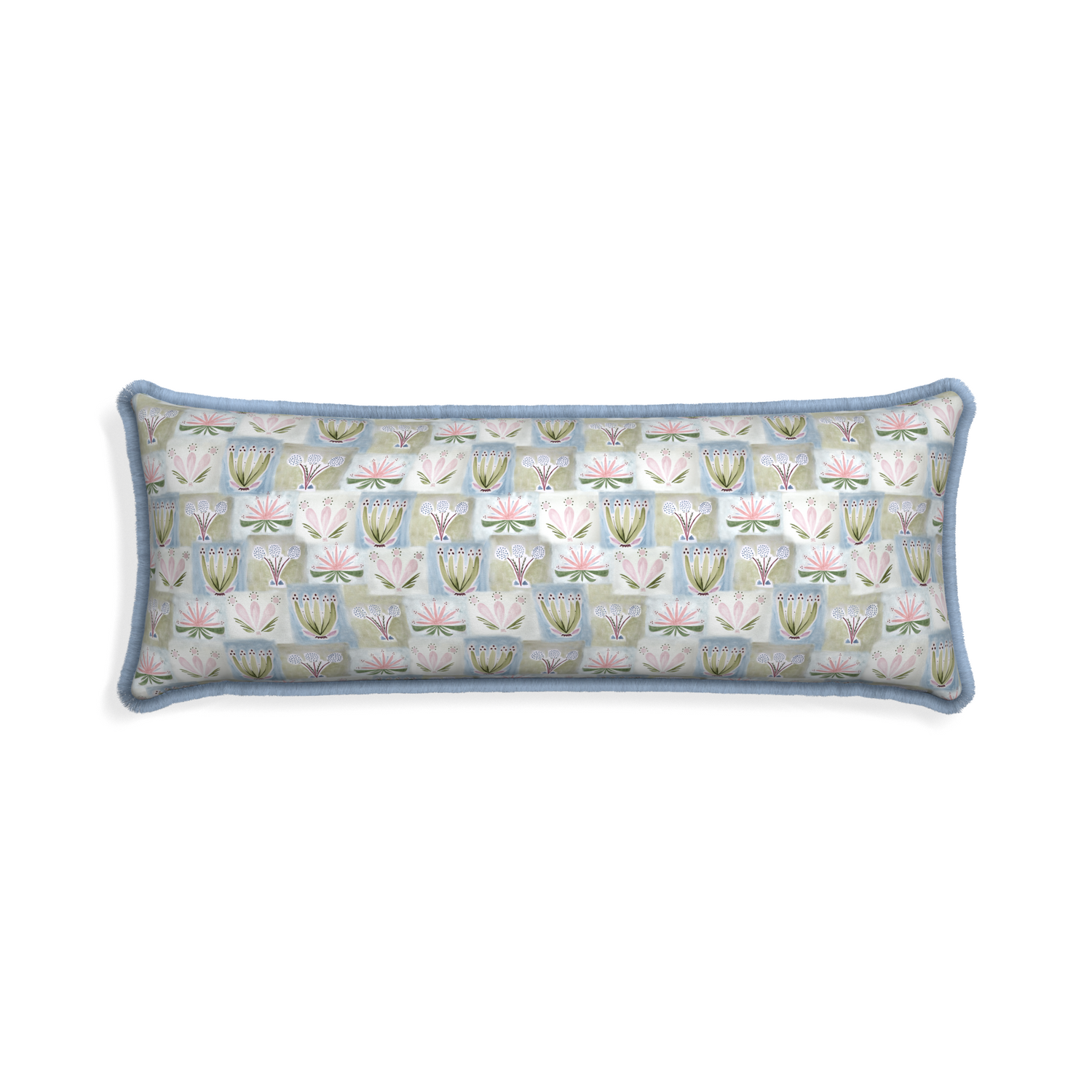 Xl-lumbar harper custom pillow with sky fringe on white background