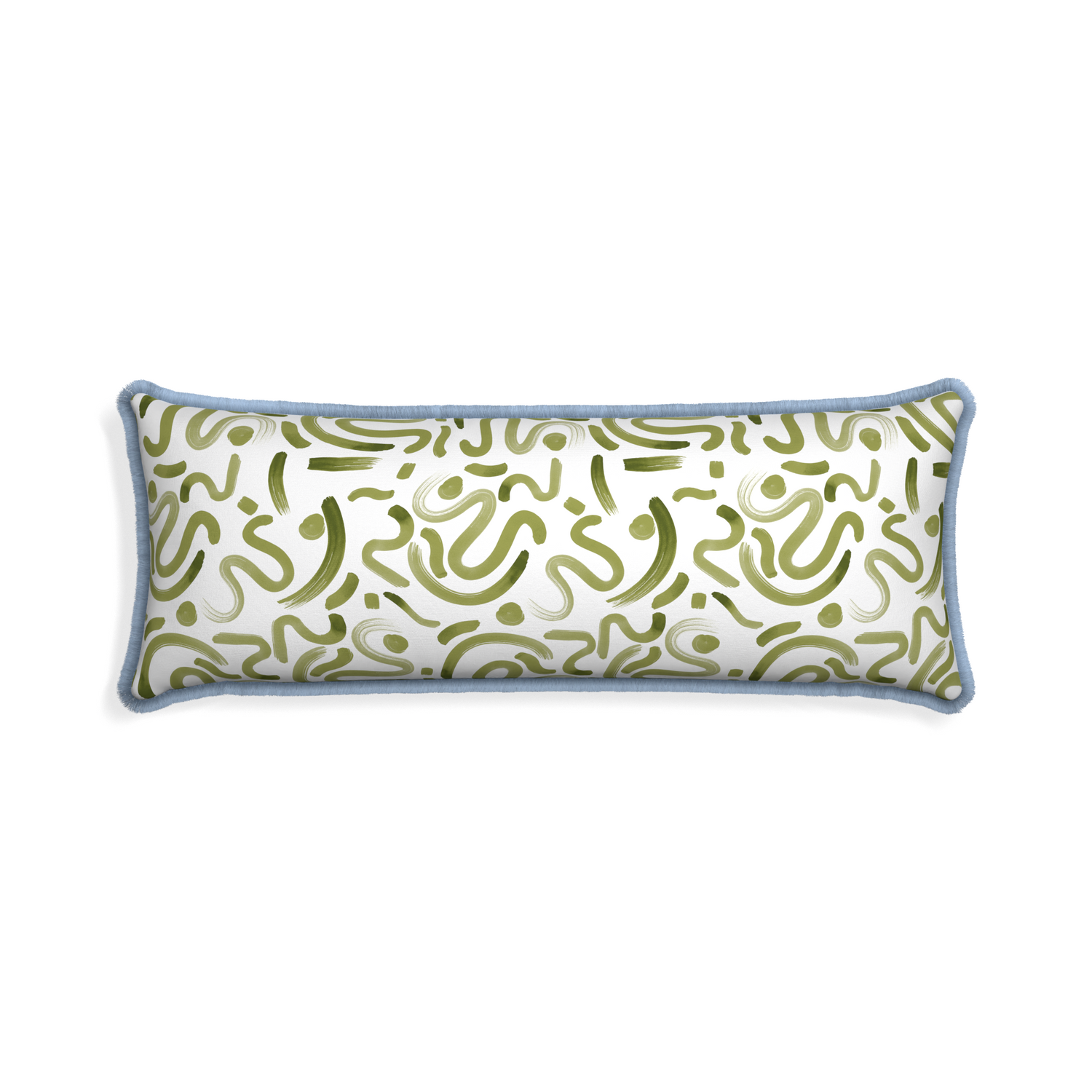 Xl-lumbar hockney moss custom pillow with sky fringe on white background