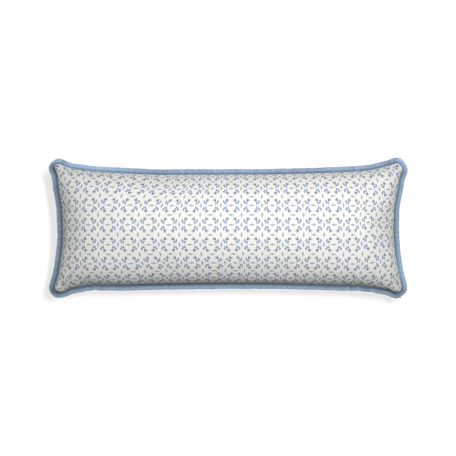 Xl-lumbar lee custom blue & green floralpillow with sky fringe on white background
