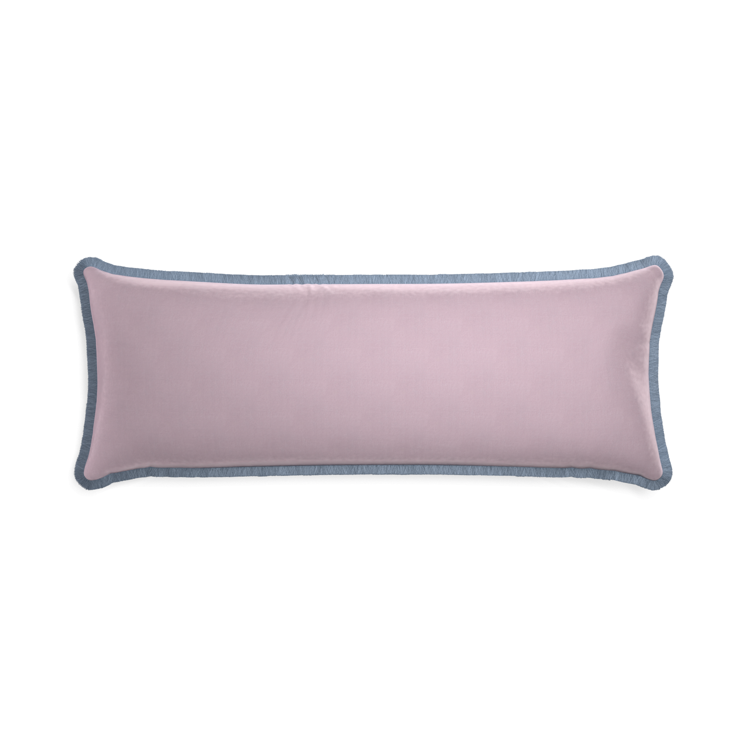 rectangle lilac velvet pillow with sky blue fringe 