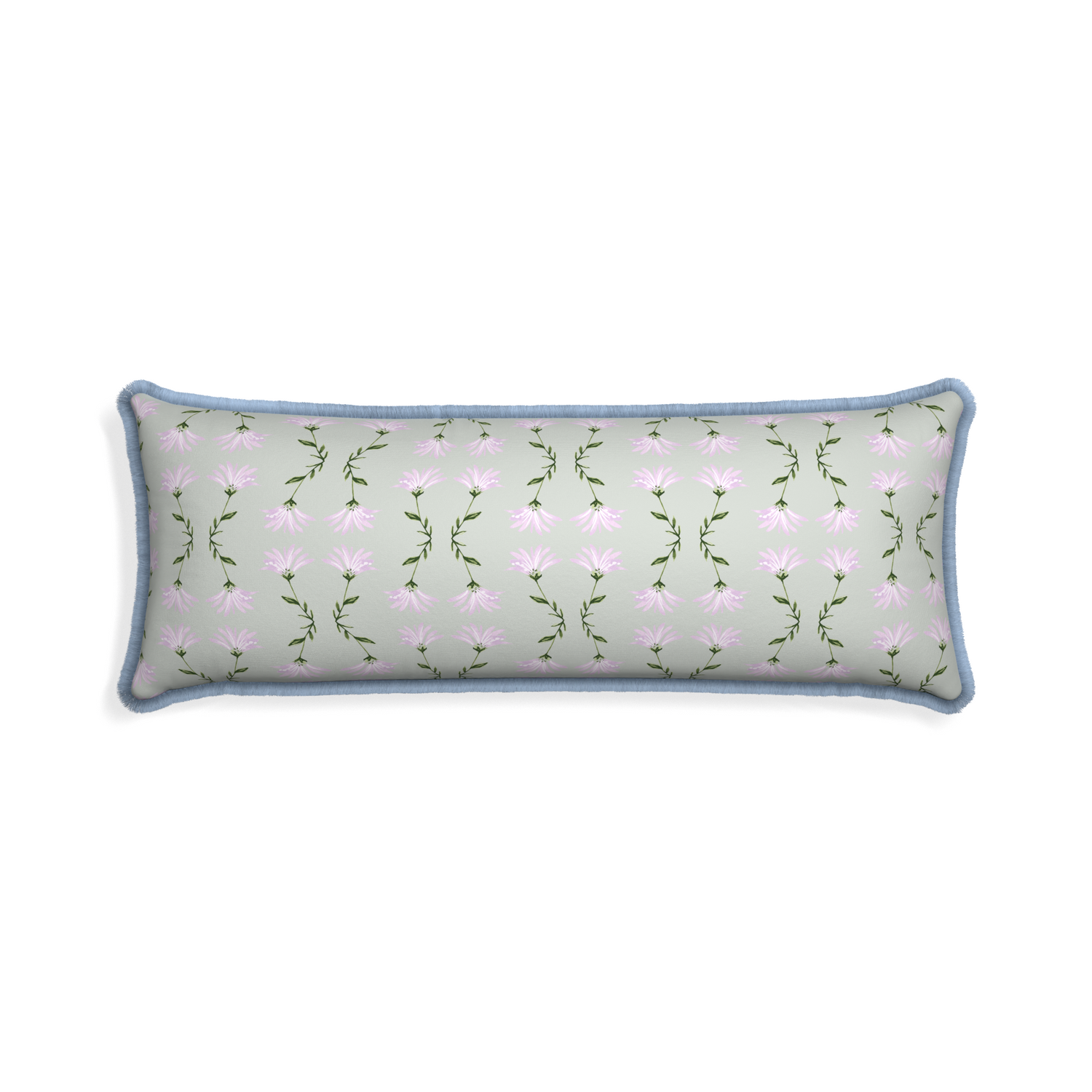 Xl-lumbar marina sage custom pillow with sky fringe on white background