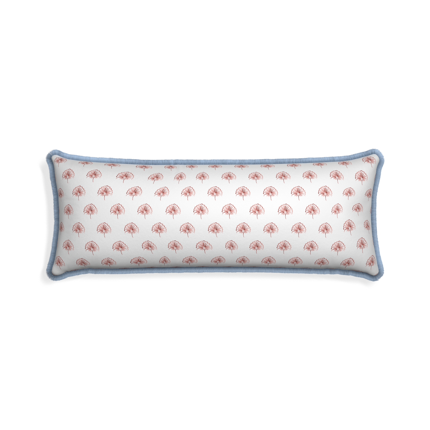 Xl-lumbar penelope rose custom pillow with sky fringe on white background