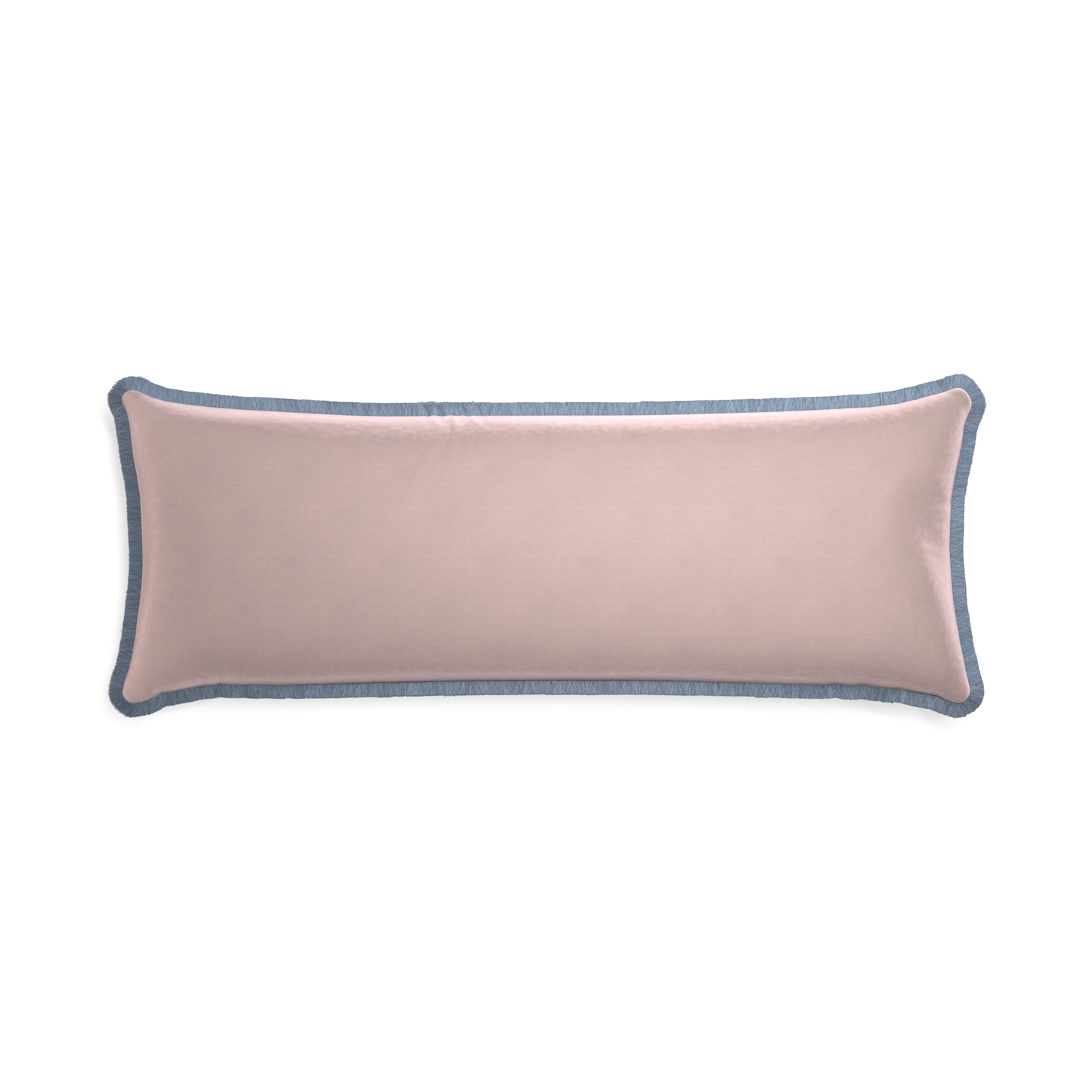 rectangle light pink velvet pillow with sky blue fringe 