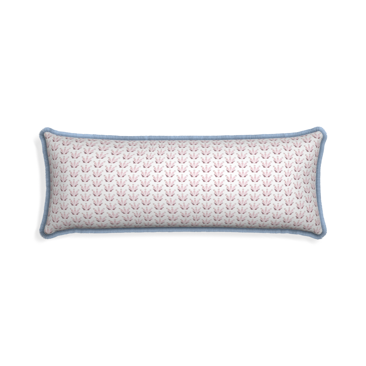 Xl-lumbar serena pink custom pillow with sky fringe on white background