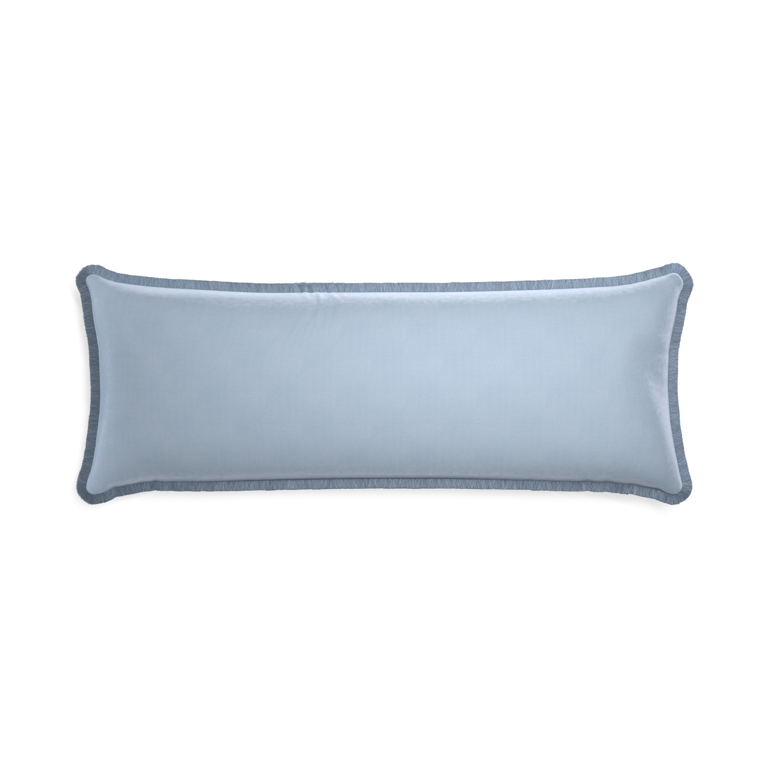 Xl-lumbar sky velvet custom pillow with sky fringe on white background