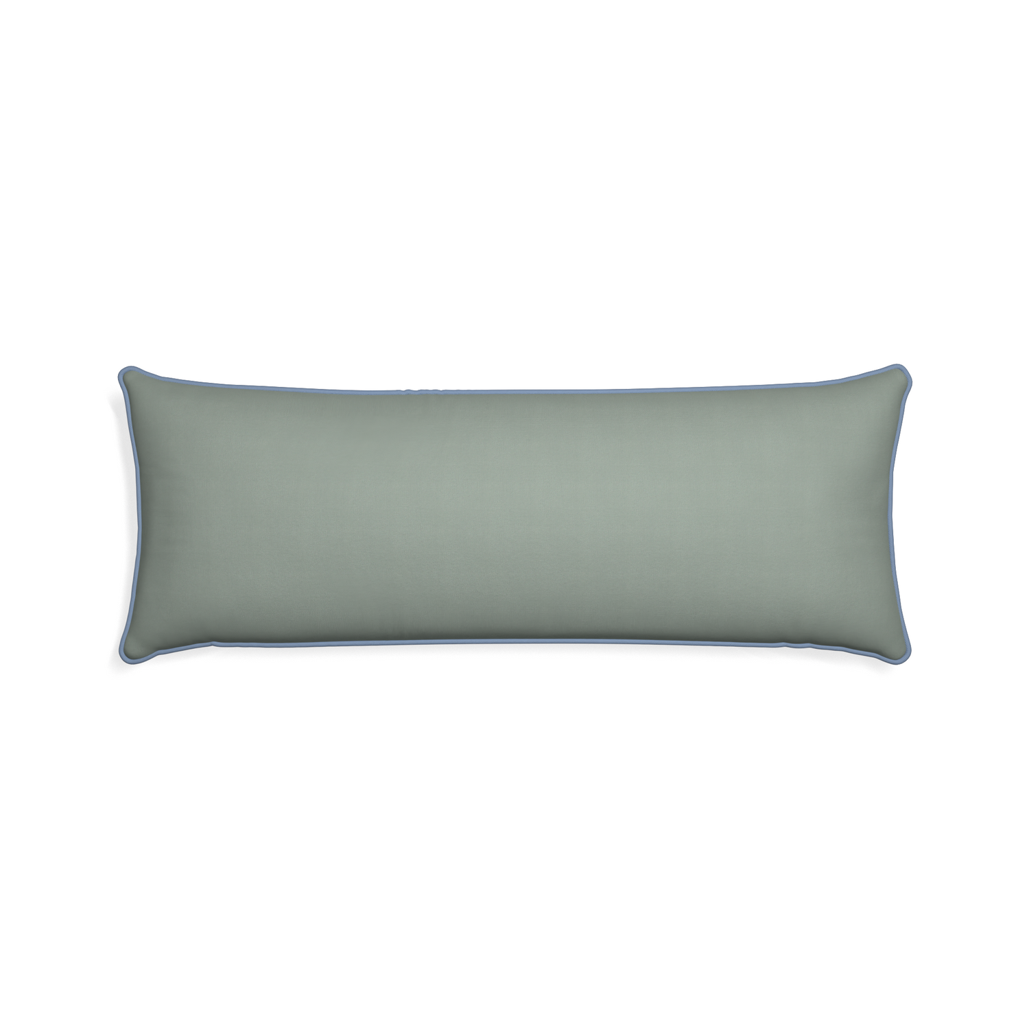 Xl-lumbar sage custom sage green cottonpillow with sky piping on white background
