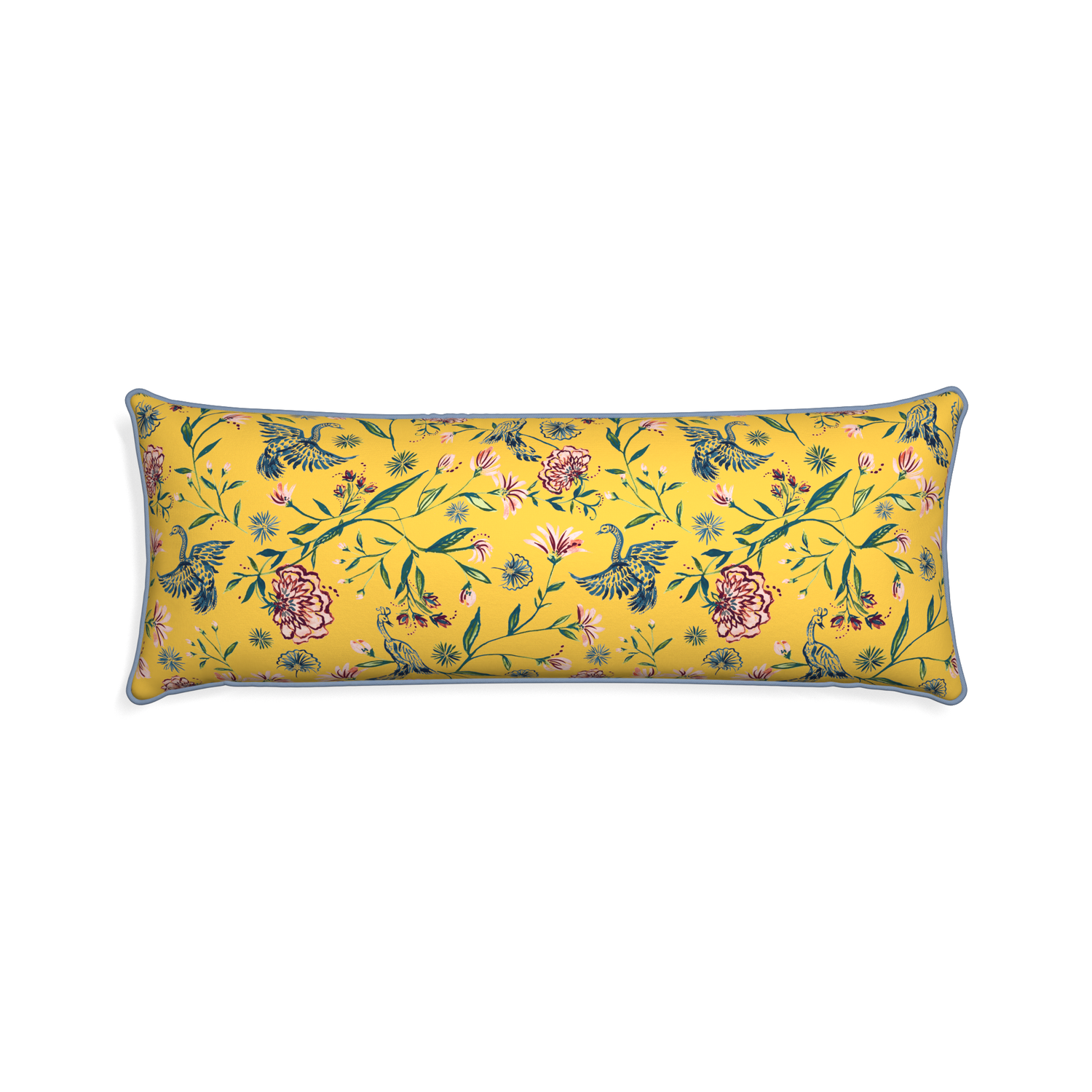 Xl-lumbar daphne canary custom pillow with sky piping on white background