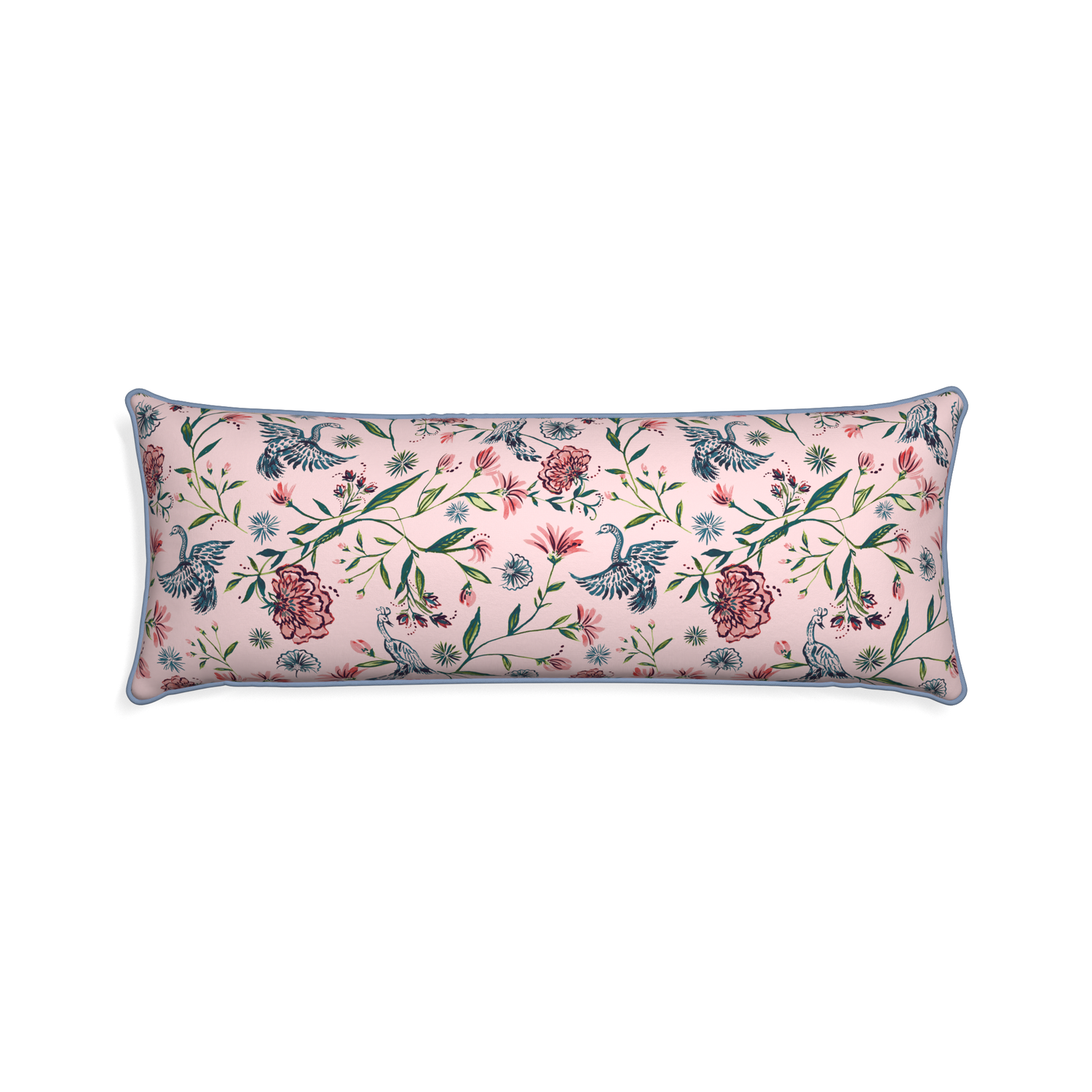 Xl-lumbar daphne rose custom pillow with sky piping on white background