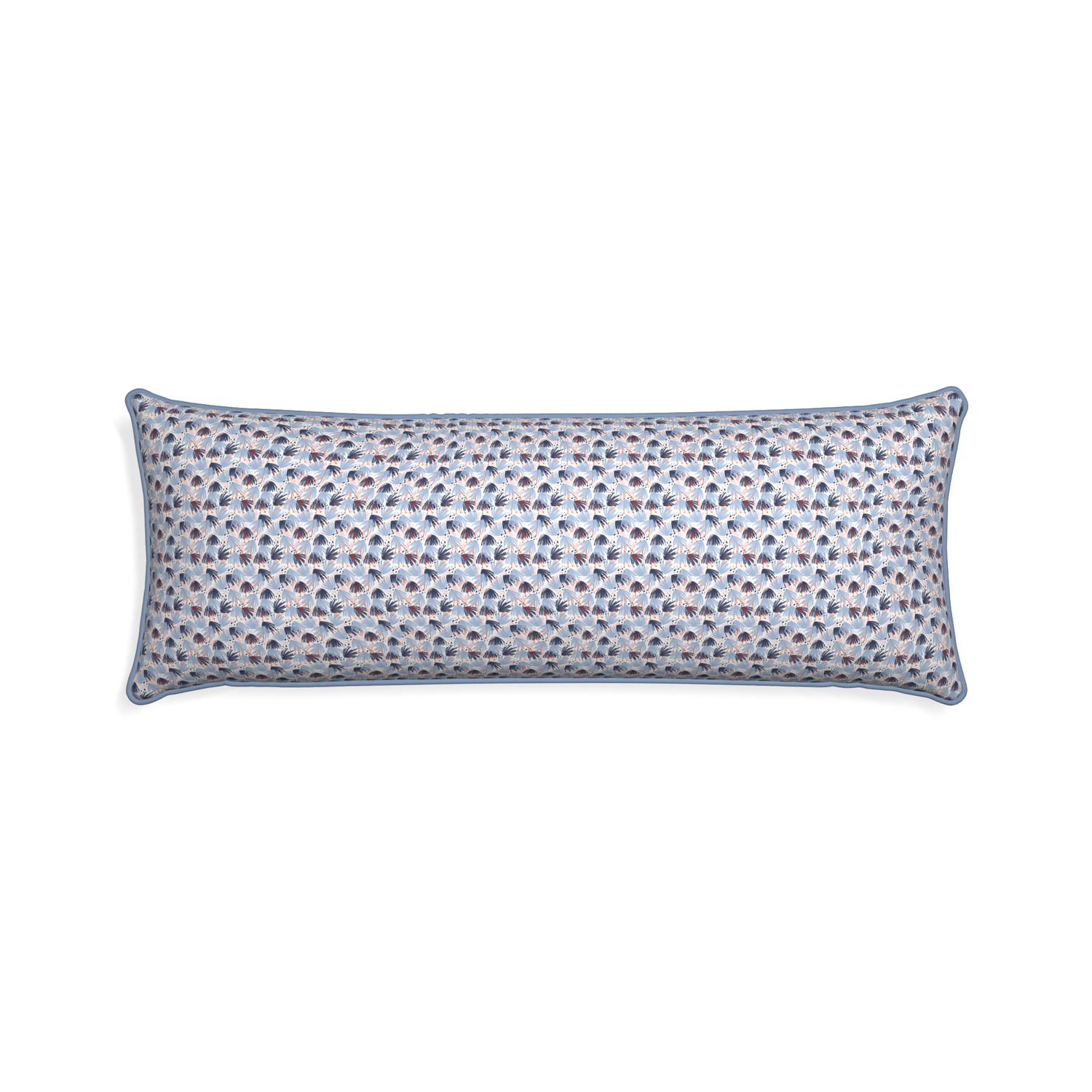 Xl-lumbar eden blue custom pillow with sky piping on white background