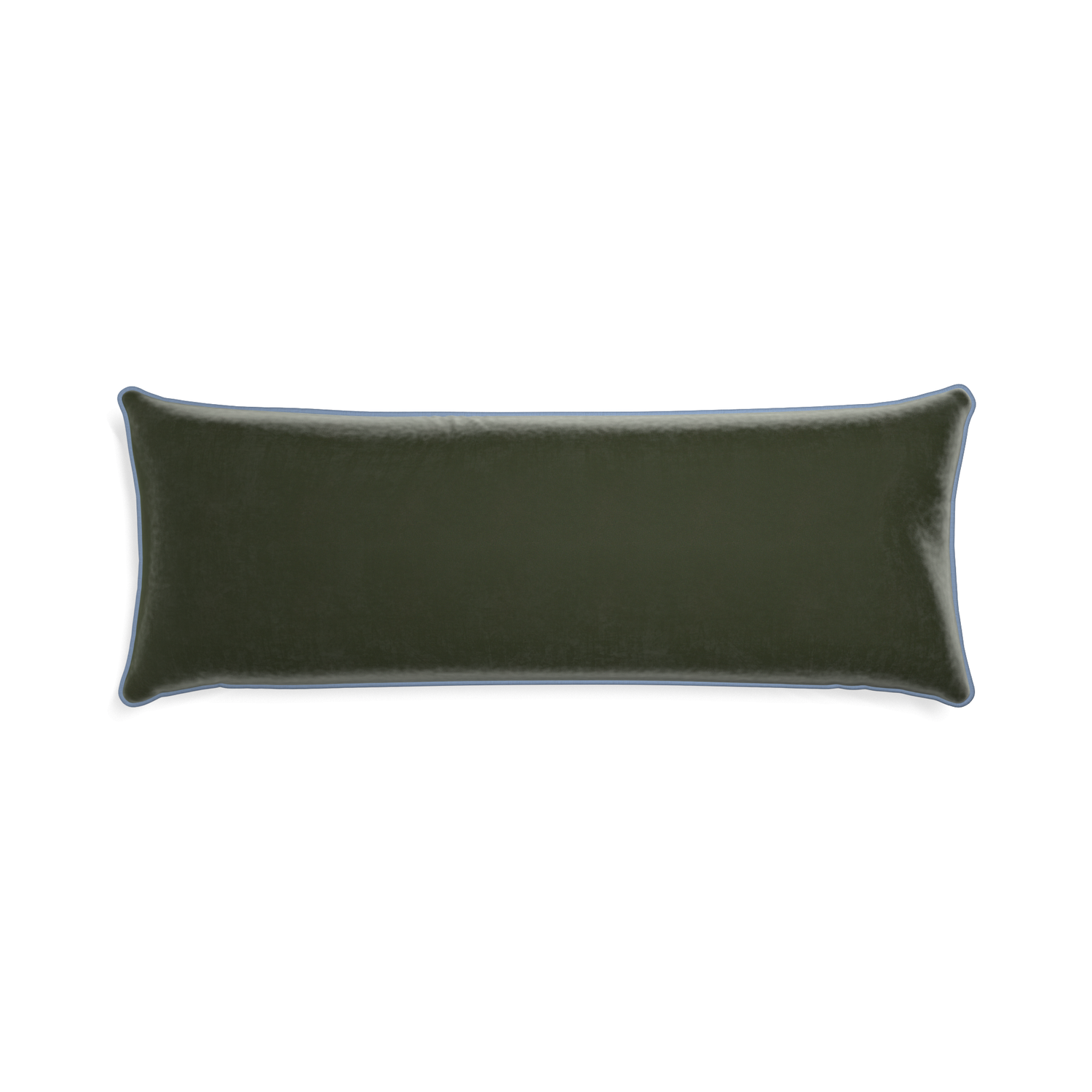 rectangle fern green velvet pillow with sky blue piping