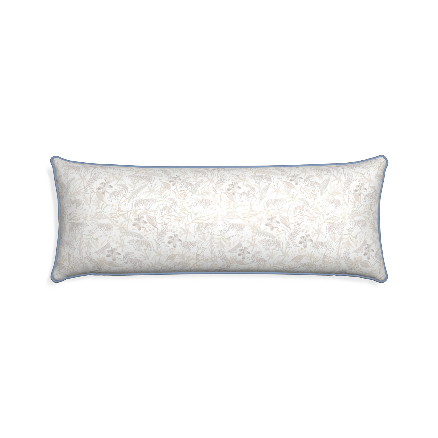Xl-lumbar frida sand custom beige chinoiserie tigerpillow with sky piping on white background