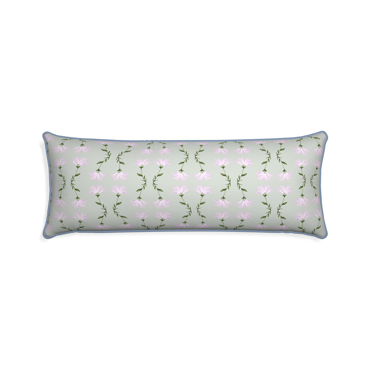Xl-lumbar marina sage custom pillow with sky piping on white background