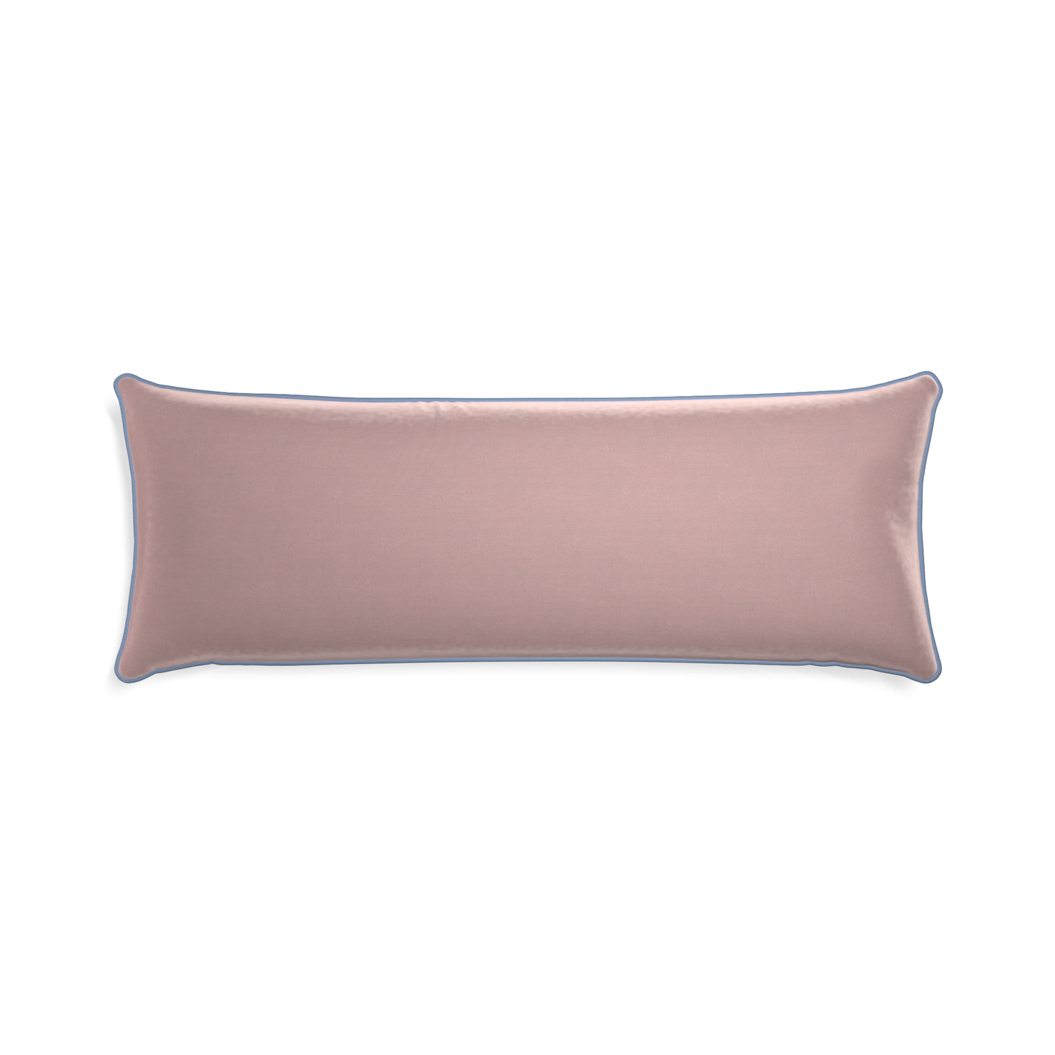 Xl-lumbar mauve velvet custom pillow with sky piping on white background