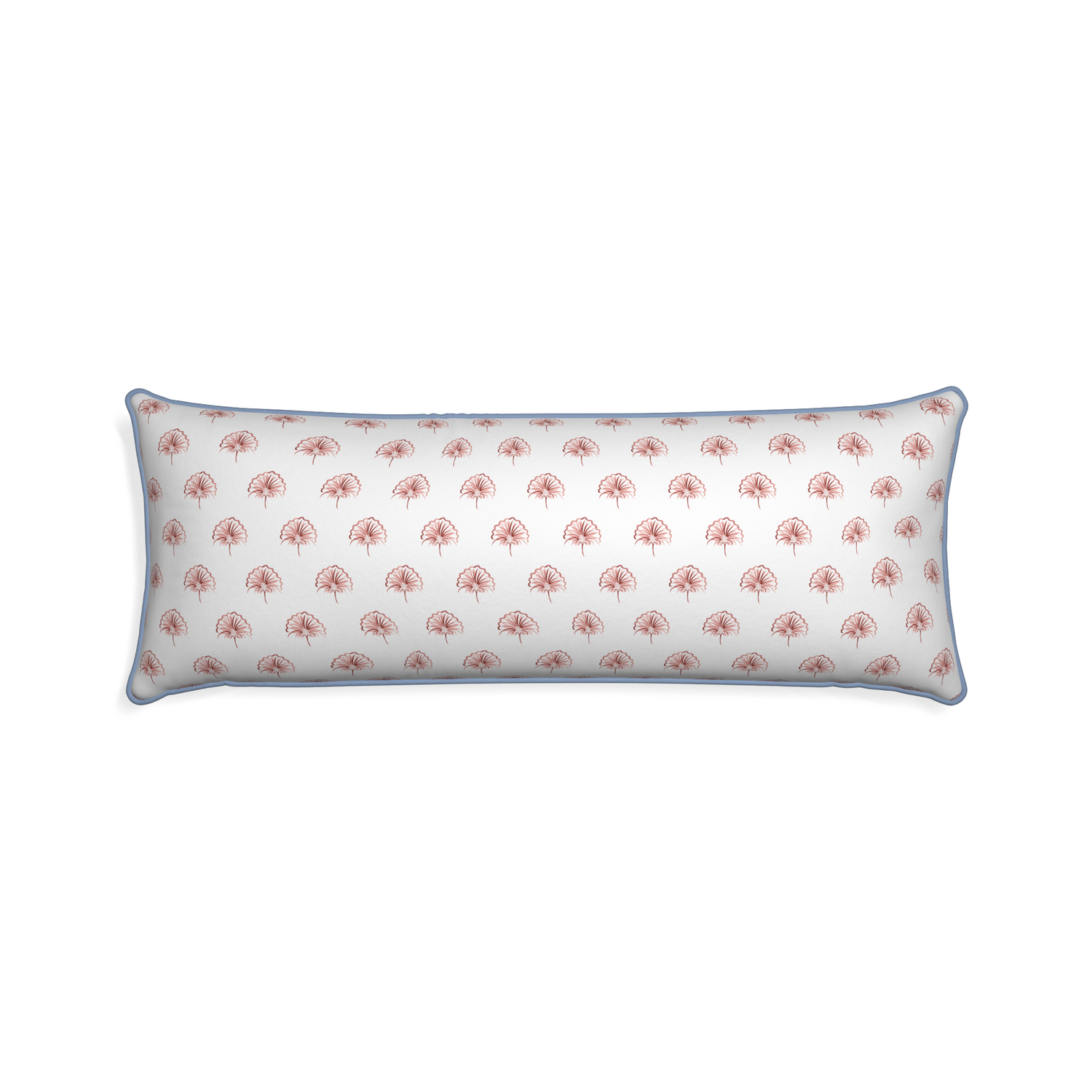 Xl-lumbar penelope rose custom floral pinkpillow with sky piping on white background