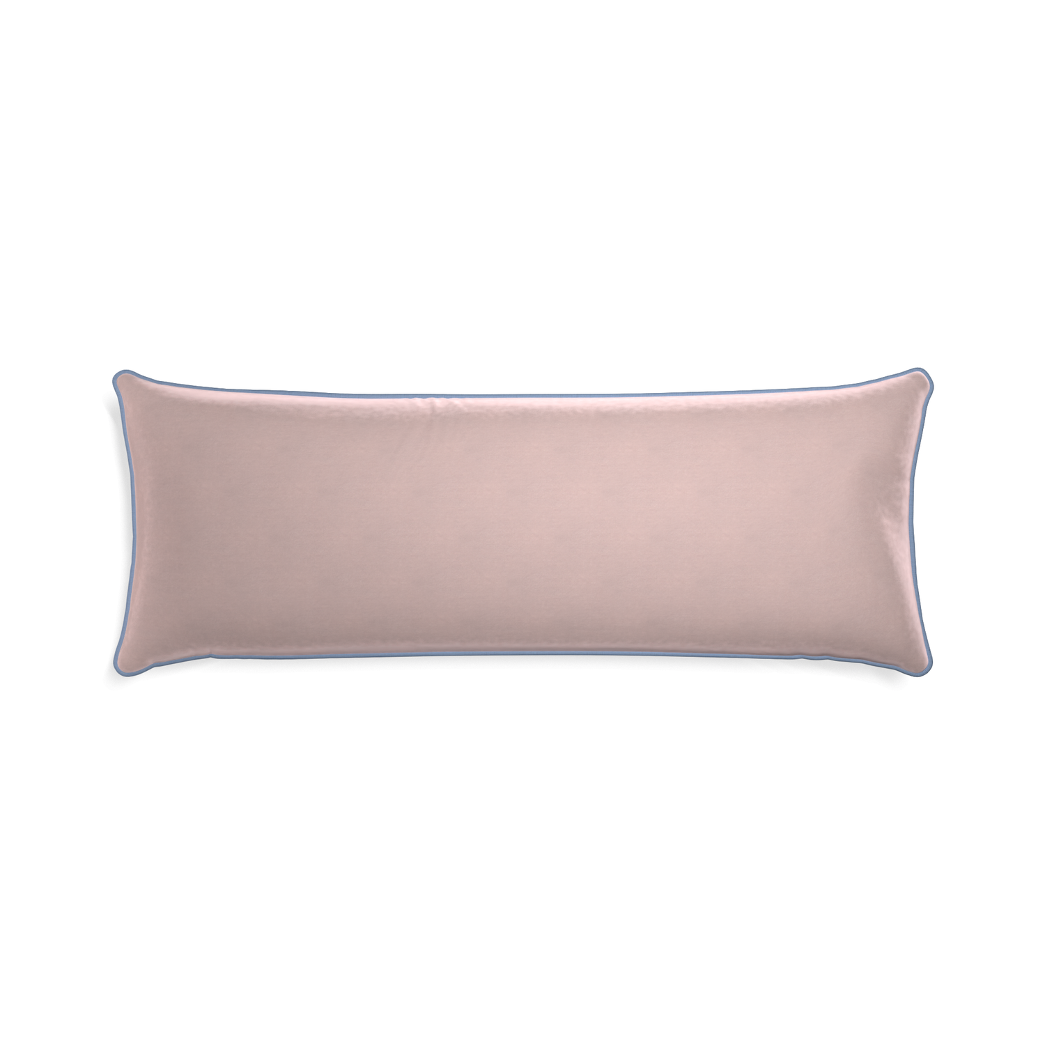 Xl-lumbar rose velvet custom pillow with sky piping on white background