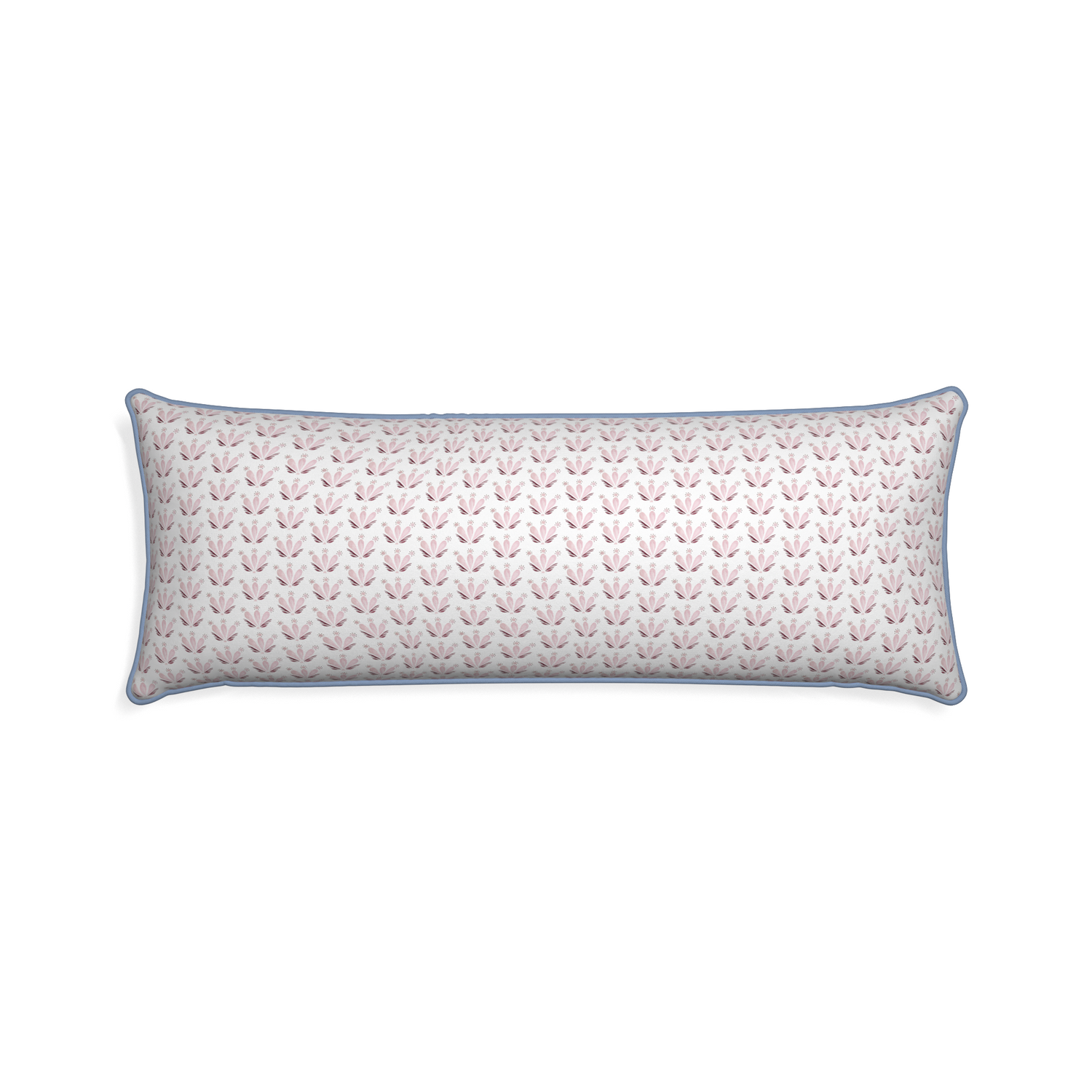 Xl-lumbar serena pink custom pillow with sky piping on white background