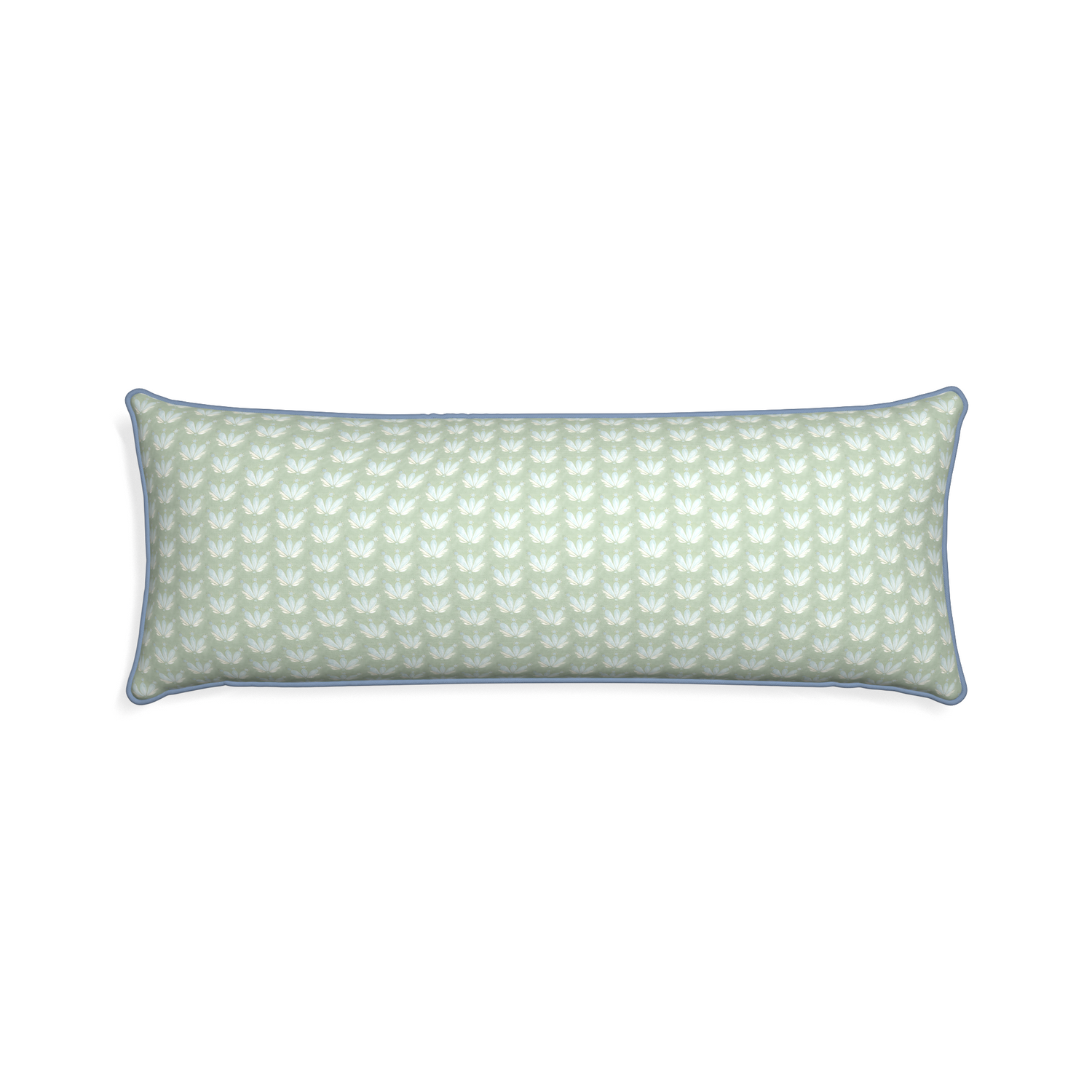 Xl-lumbar serena sea salt custom blue & green floral drop repeatpillow with sky piping on white background