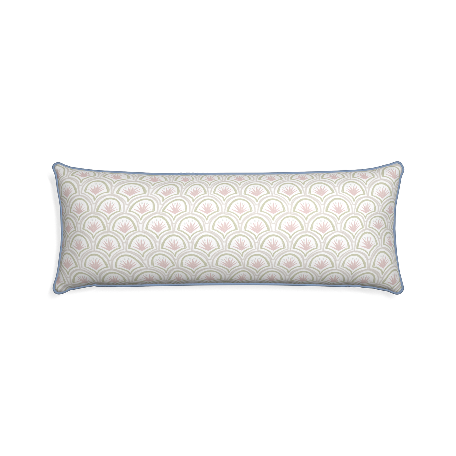Xl-lumbar thatcher rose custom pillow with sky piping on white background