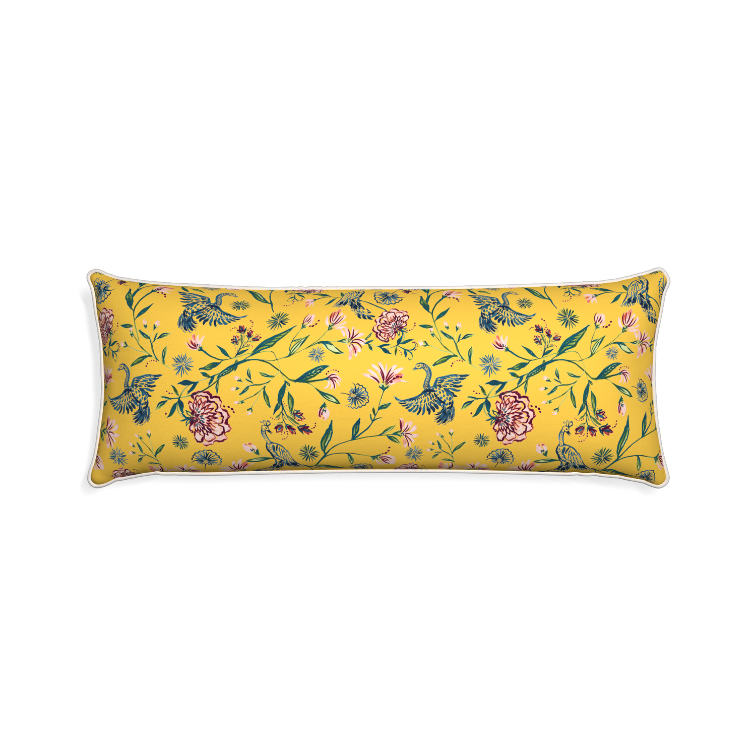 Xl-lumbar daphne canary custom pillow with snow piping on white background