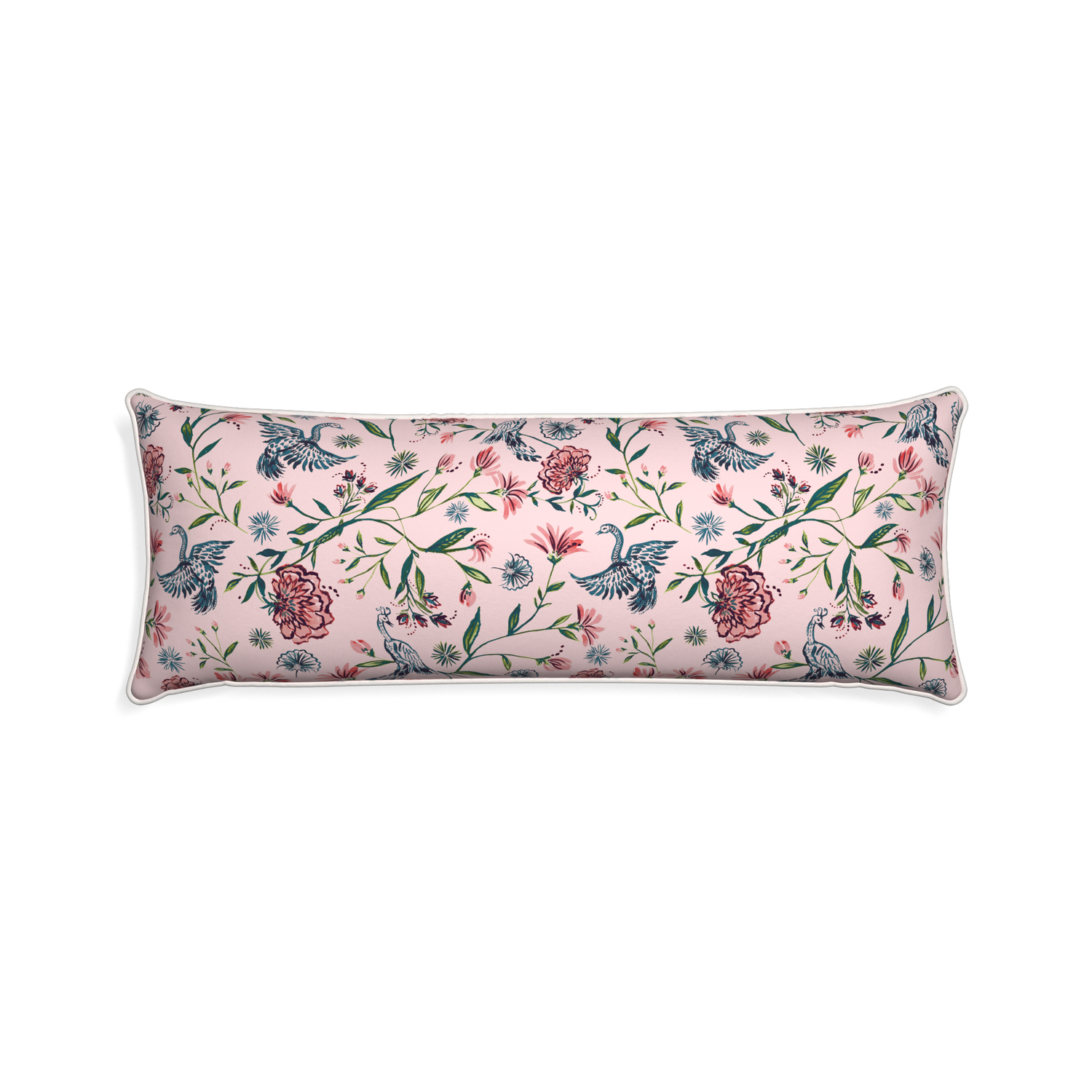 Xl-lumbar daphne rose custom pillow with snow piping on white background