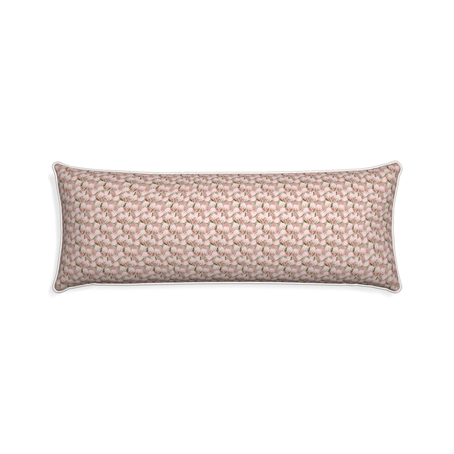 Xl-lumbar eden pink custom pink floralpillow with snow piping on white background