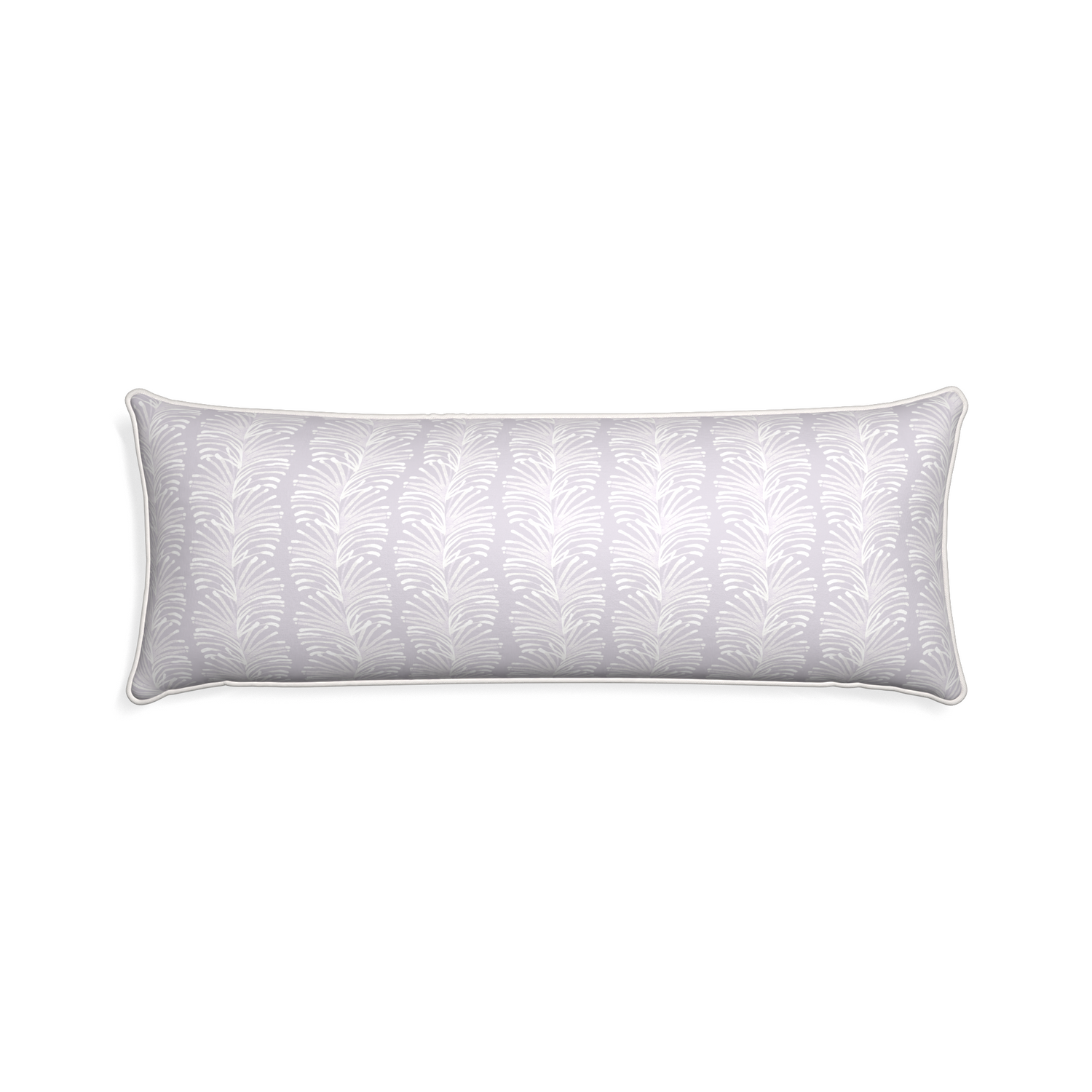 Xl-lumbar emma lavender custom lavender botanical stripepillow with snow piping on white background