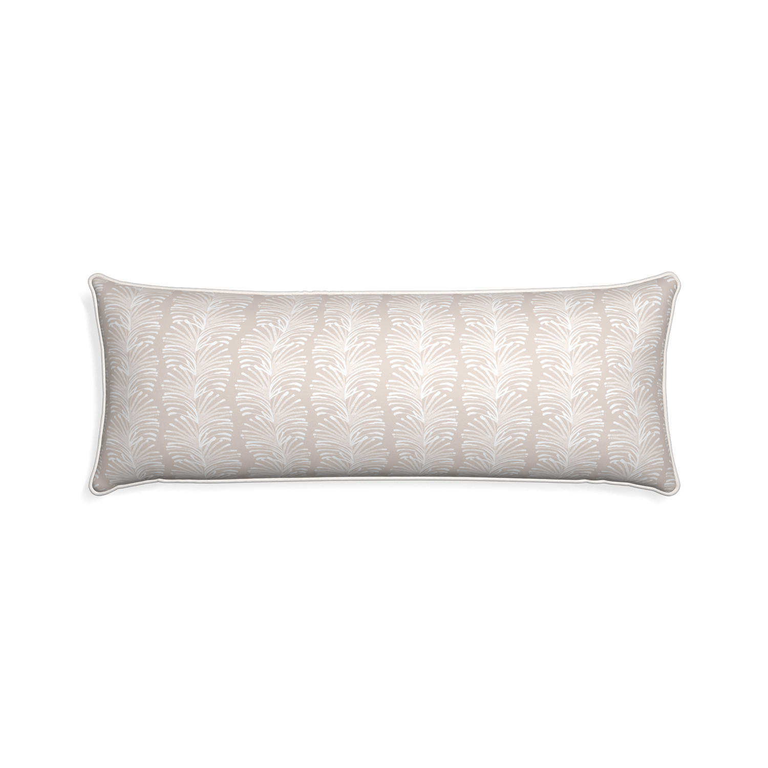 Xl-lumbar emma sand custom sand colored botanical stripepillow with snow piping on white background