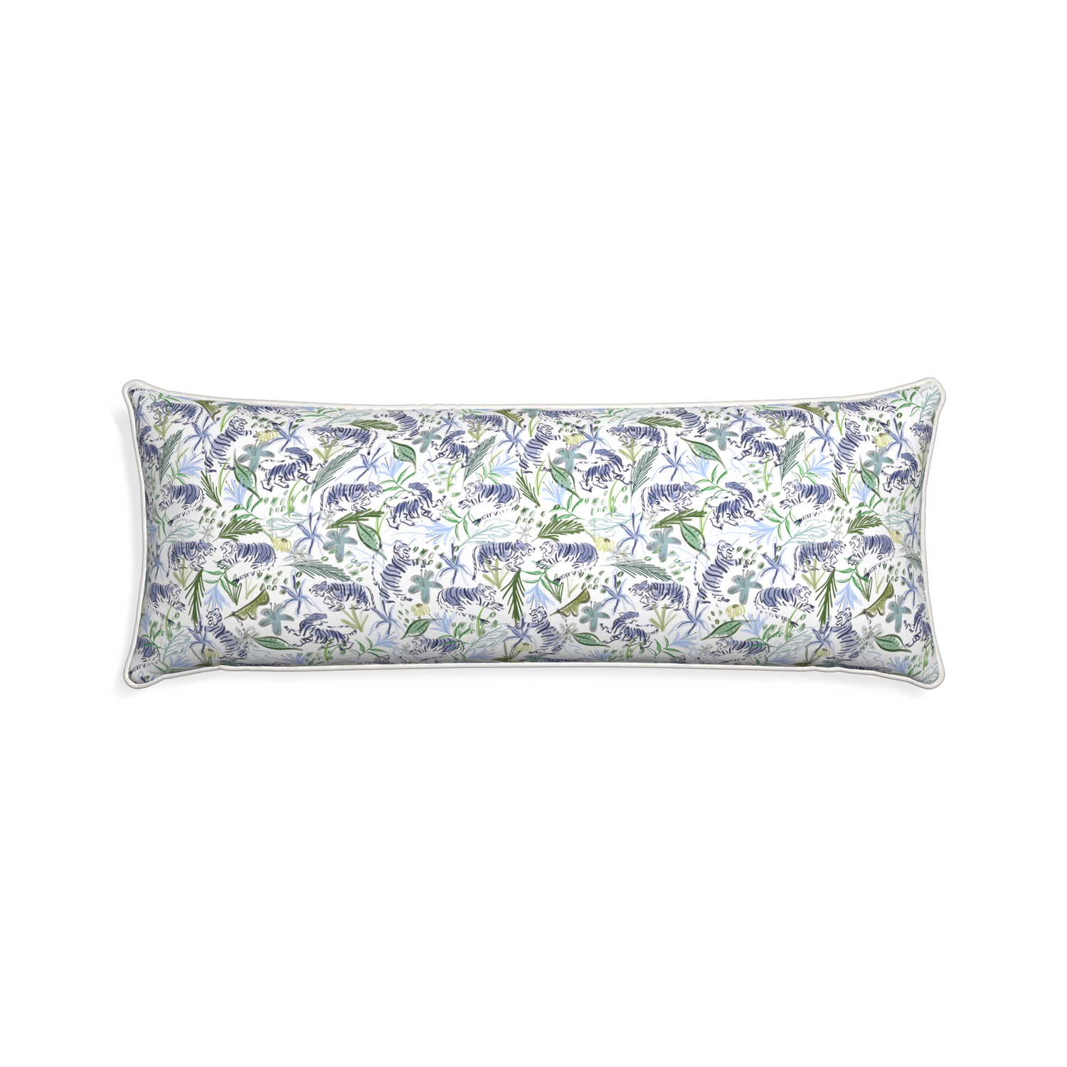 Xl-lumbar frida green custom green tigerpillow with snow piping on white background