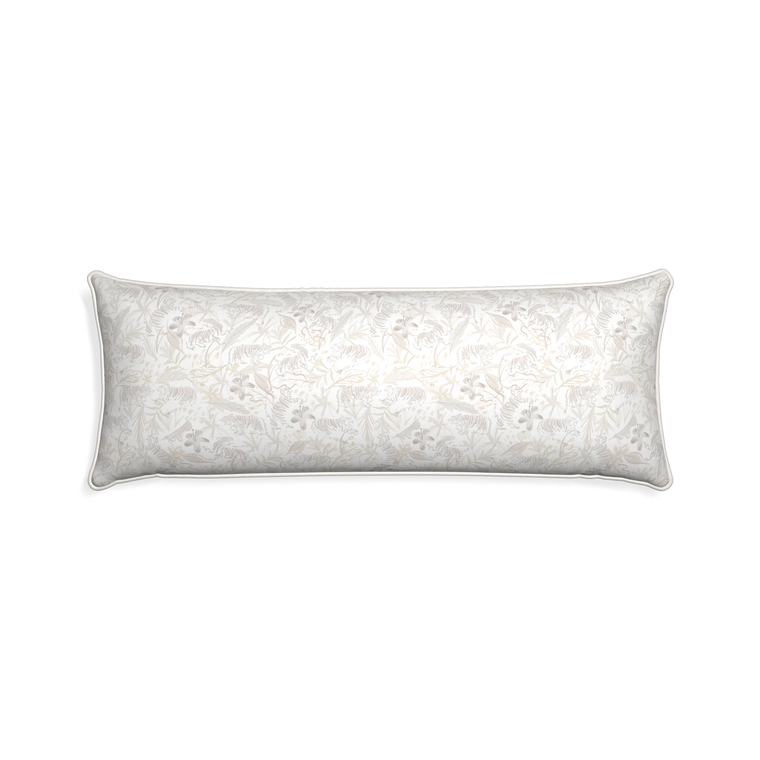 Xl-lumbar frida sand custom beige chinoiserie tigerpillow with snow piping on white background
