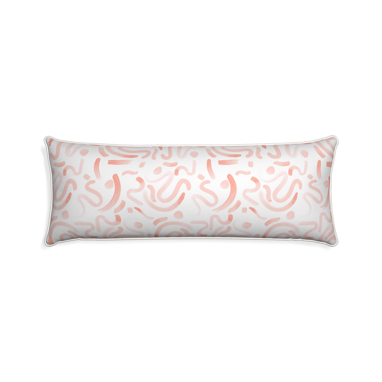 Xl-lumbar hockney pink custom pillow with snow piping on white background