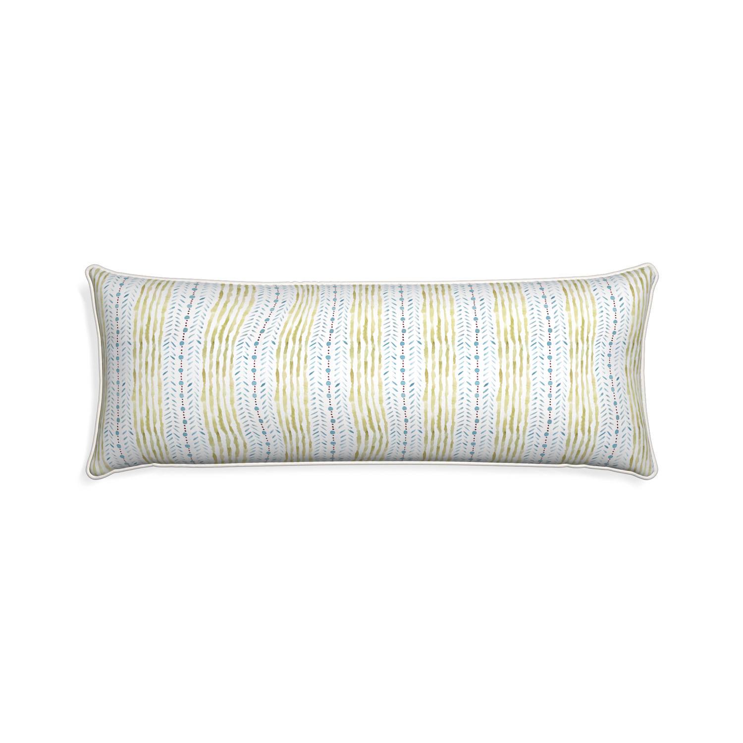 Xl-lumbar julia custom blue & green stripedpillow with snow piping on white background