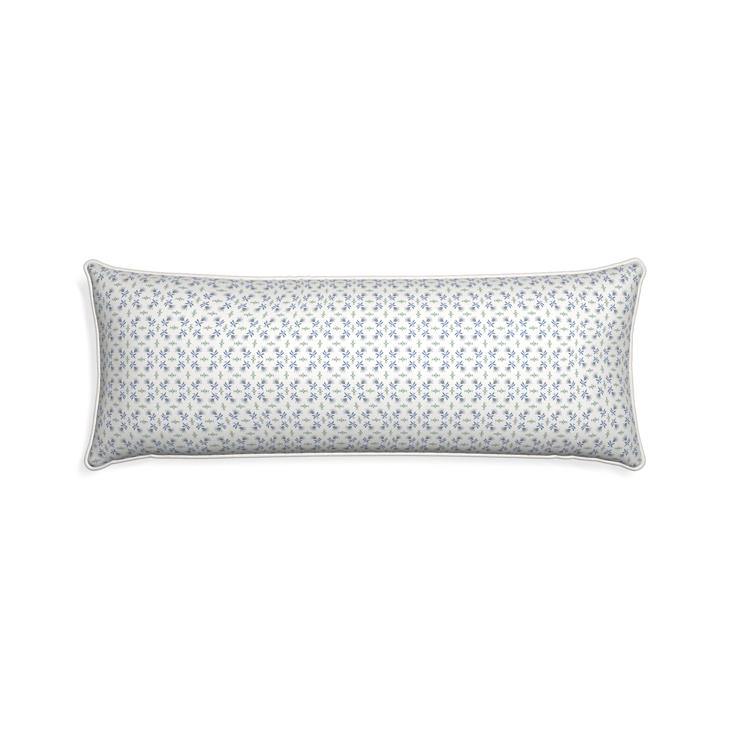 Xl-lumbar lee custom blue & green floralpillow with snow piping on white background