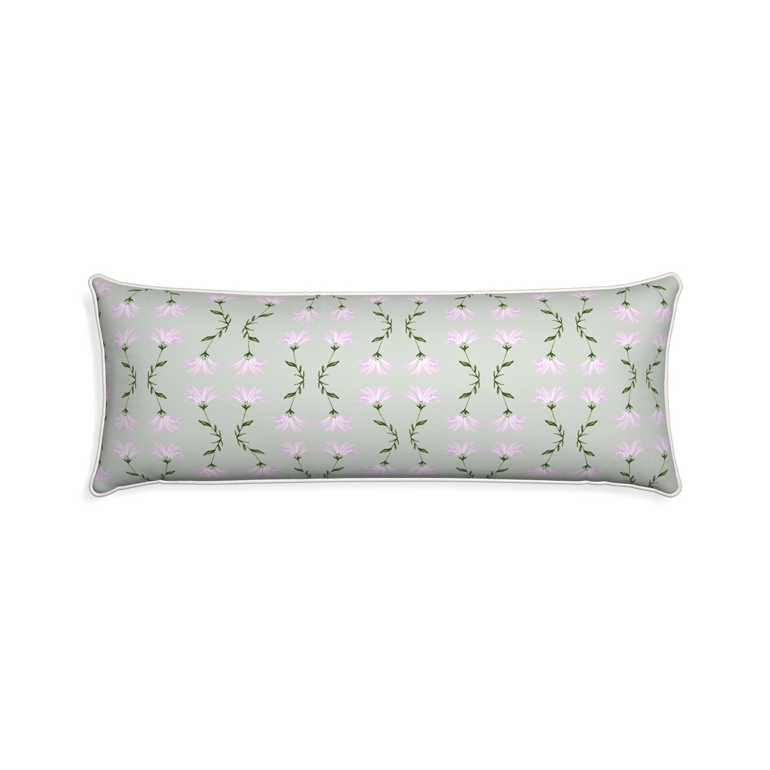 Xl-lumbar marina sage custom pillow with snow piping on white background