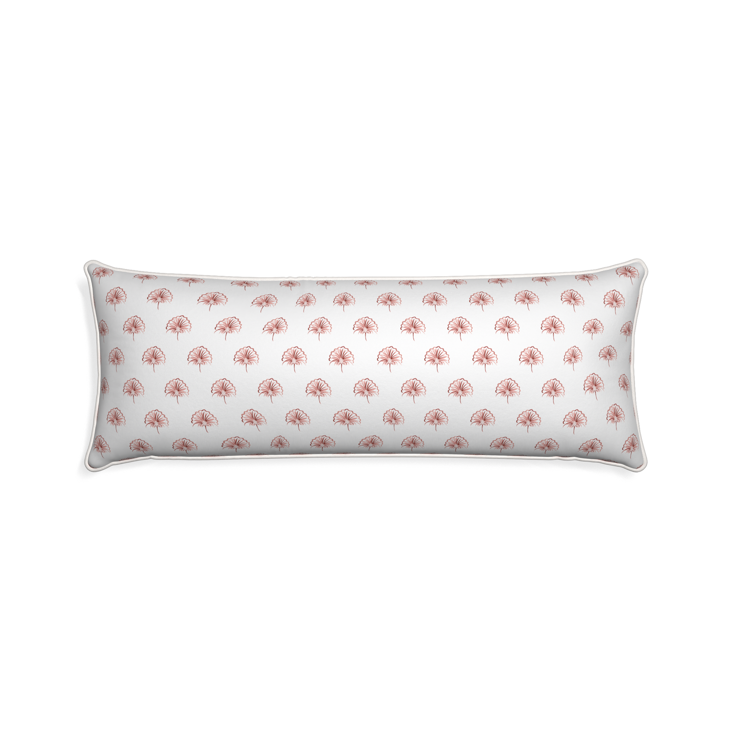 Xl-lumbar penelope rose custom pillow with snow piping on white background