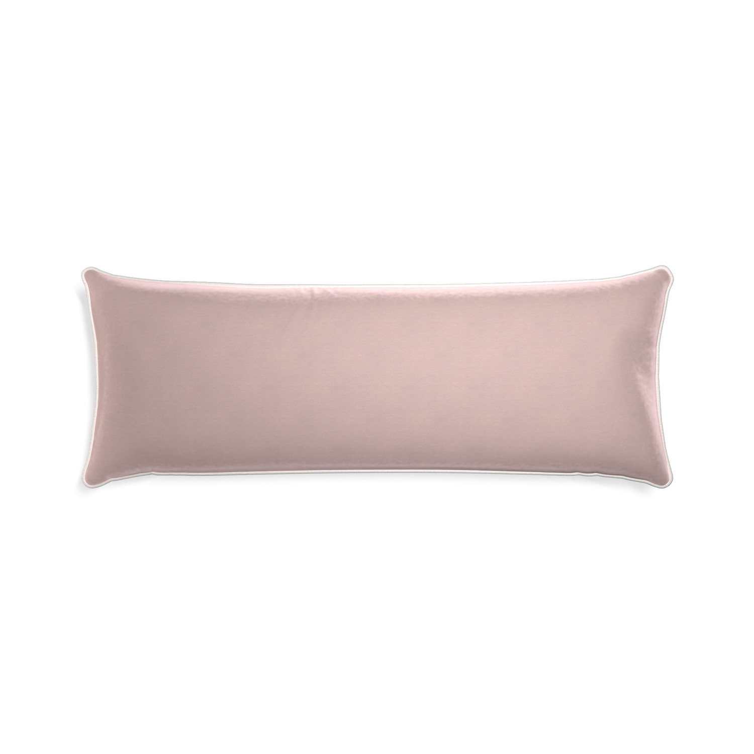 Xl-lumbar rose velvet custom pillow with snow piping on white background