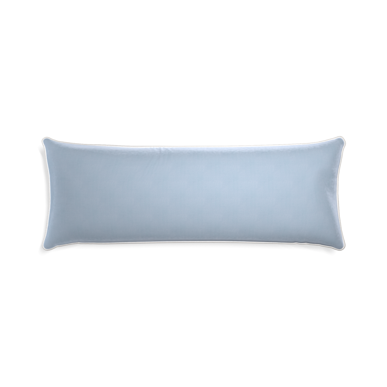 Xl-lumbar sky velvet custom pillow with snow piping on white background