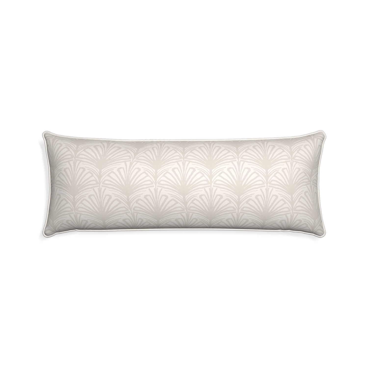 Xl-lumbar suzy sand custom beige palmpillow with snow piping on white background