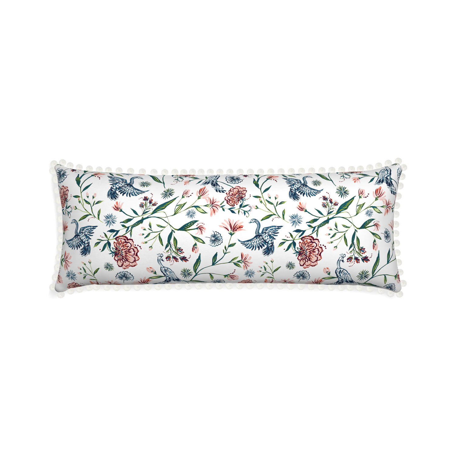 Xl-lumbar daphne cream custom pillow with snow pom pom on white background