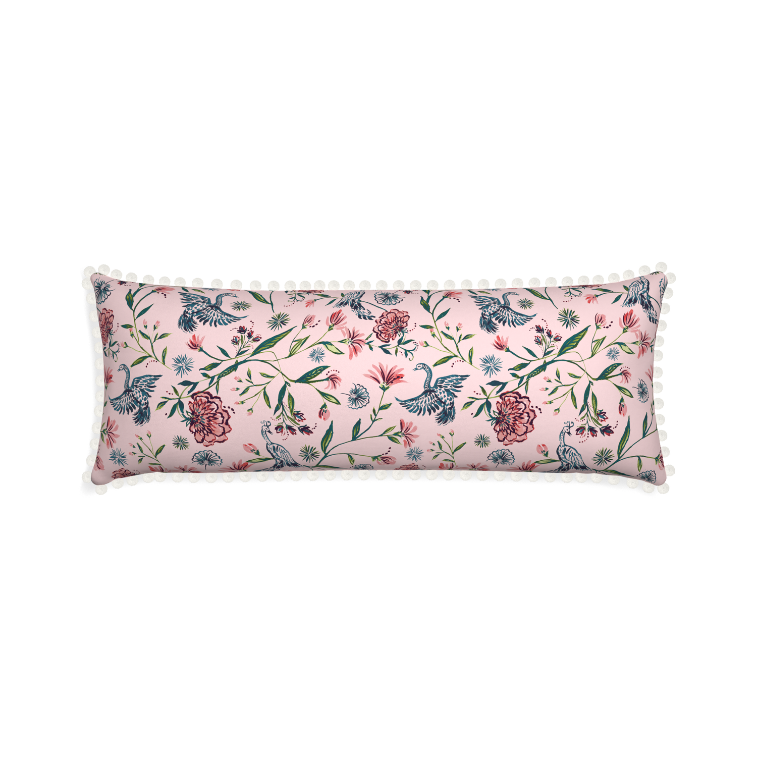 Xl-lumbar daphne rose custom pillow with snow pom pom on white background