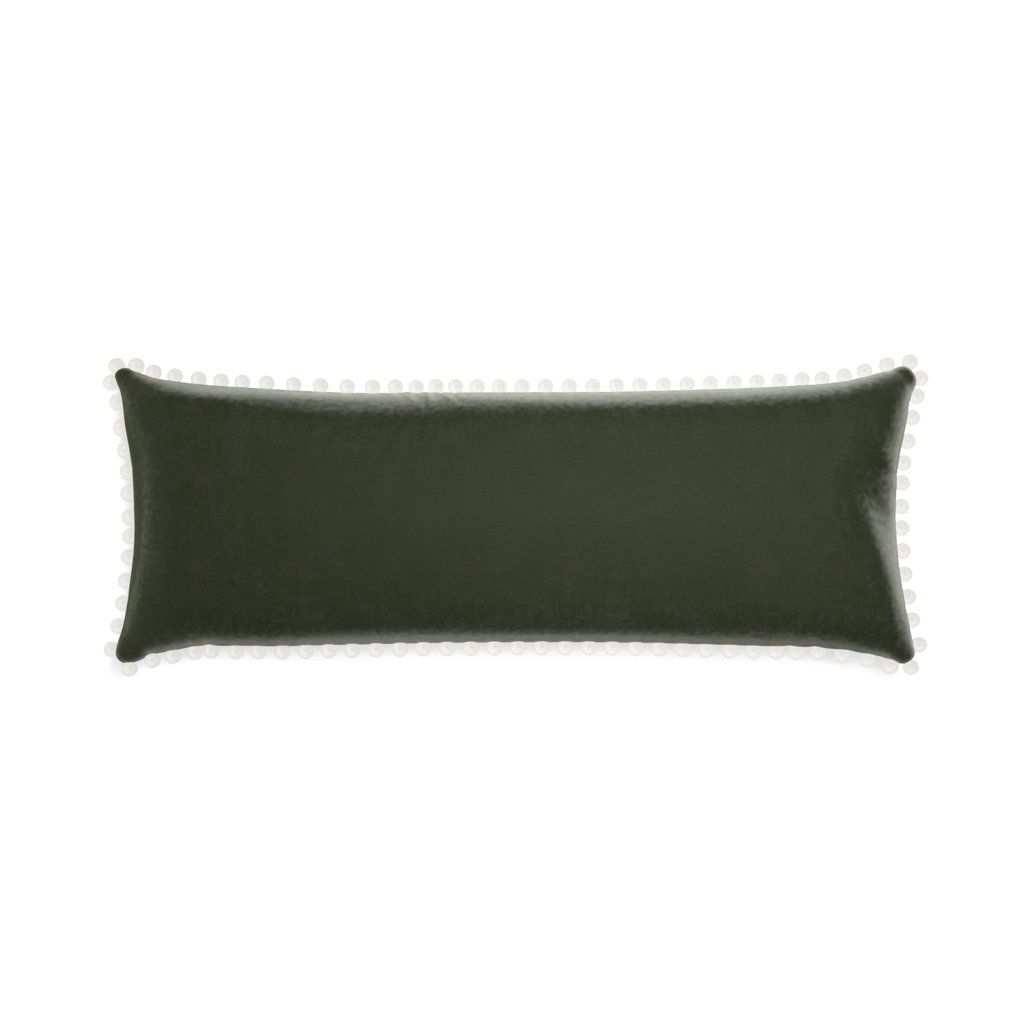 rectangle fern green velvet pillow with white pom poms