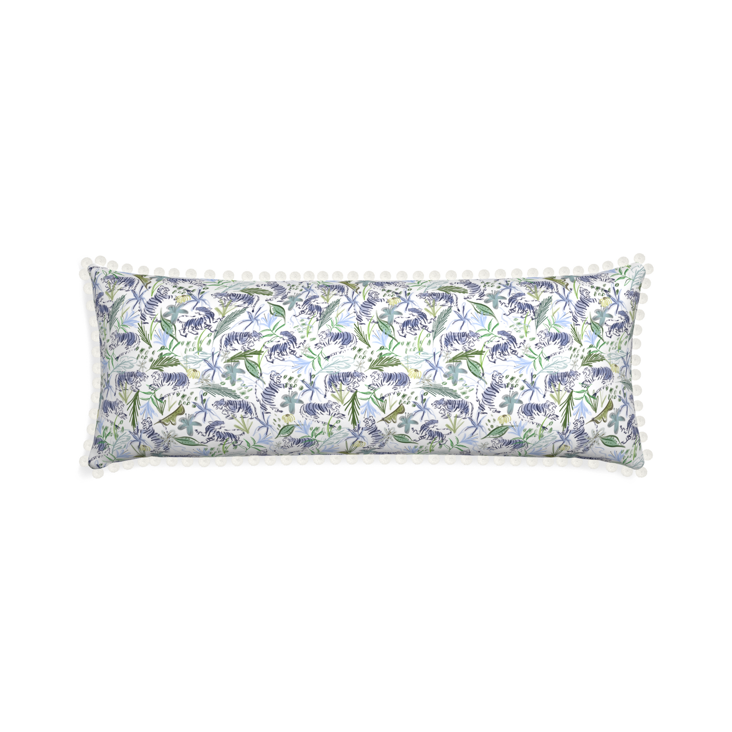 Xl-lumbar frida green custom pillow with snow pom pom on white background