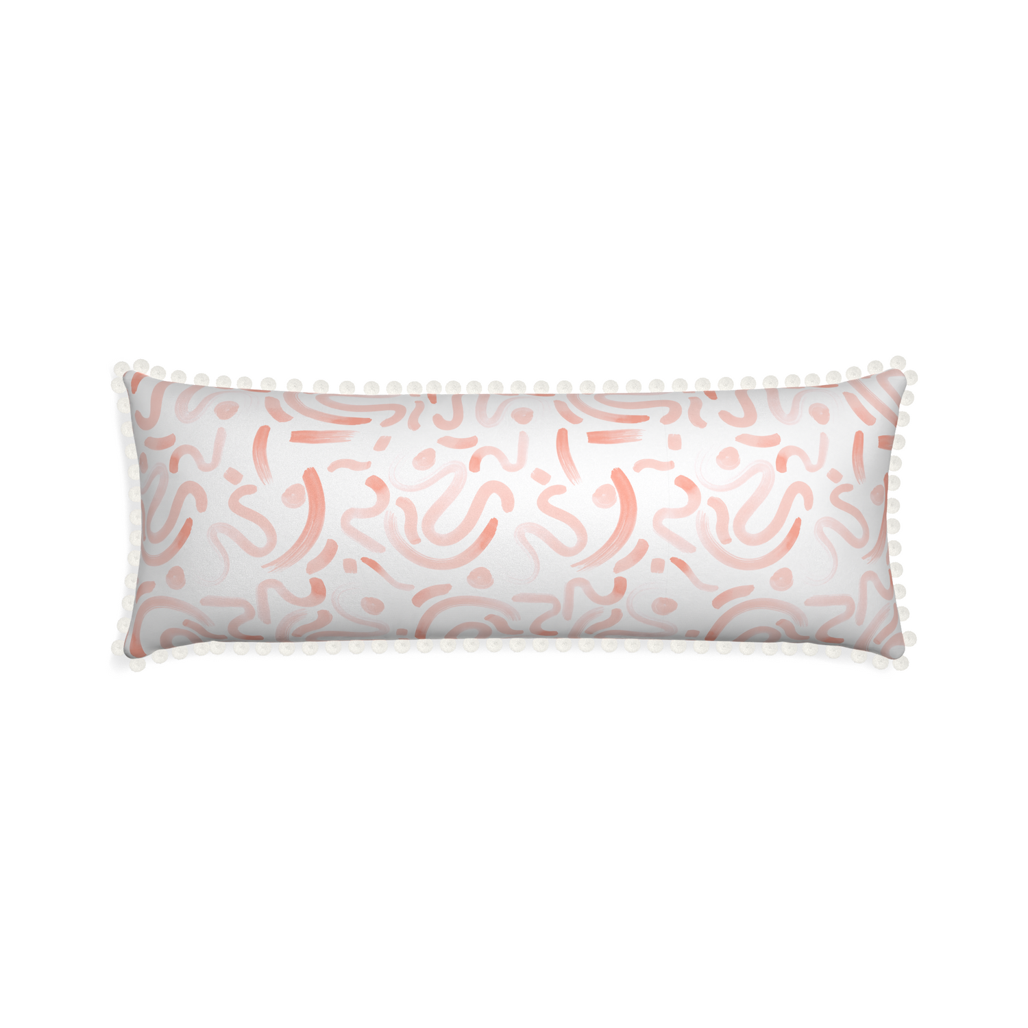 Xl-lumbar hockney pink custom pillow with snow pom pom on white background
