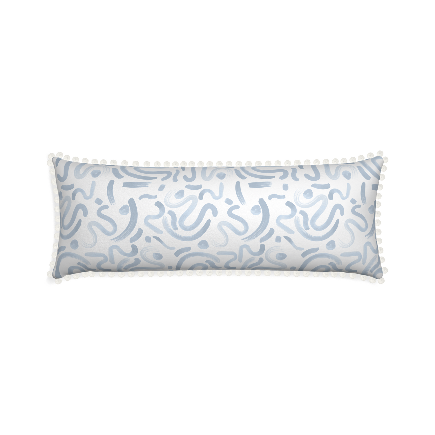 Xl-lumbar hockney sky custom pillow with snow pom pom on white background